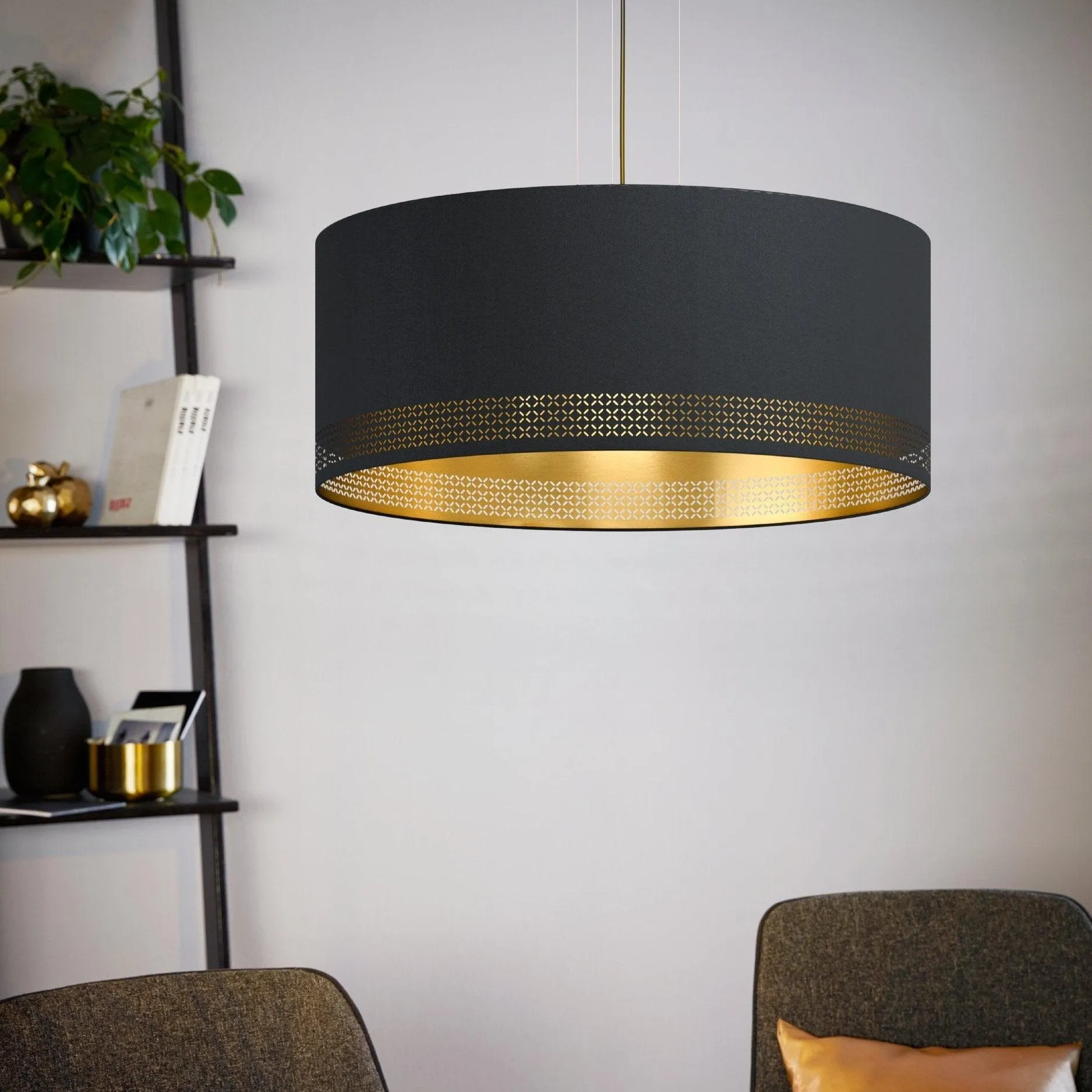 Eglo Esteperra Black & Gold Fabric Ceiling Pendant - 53cm