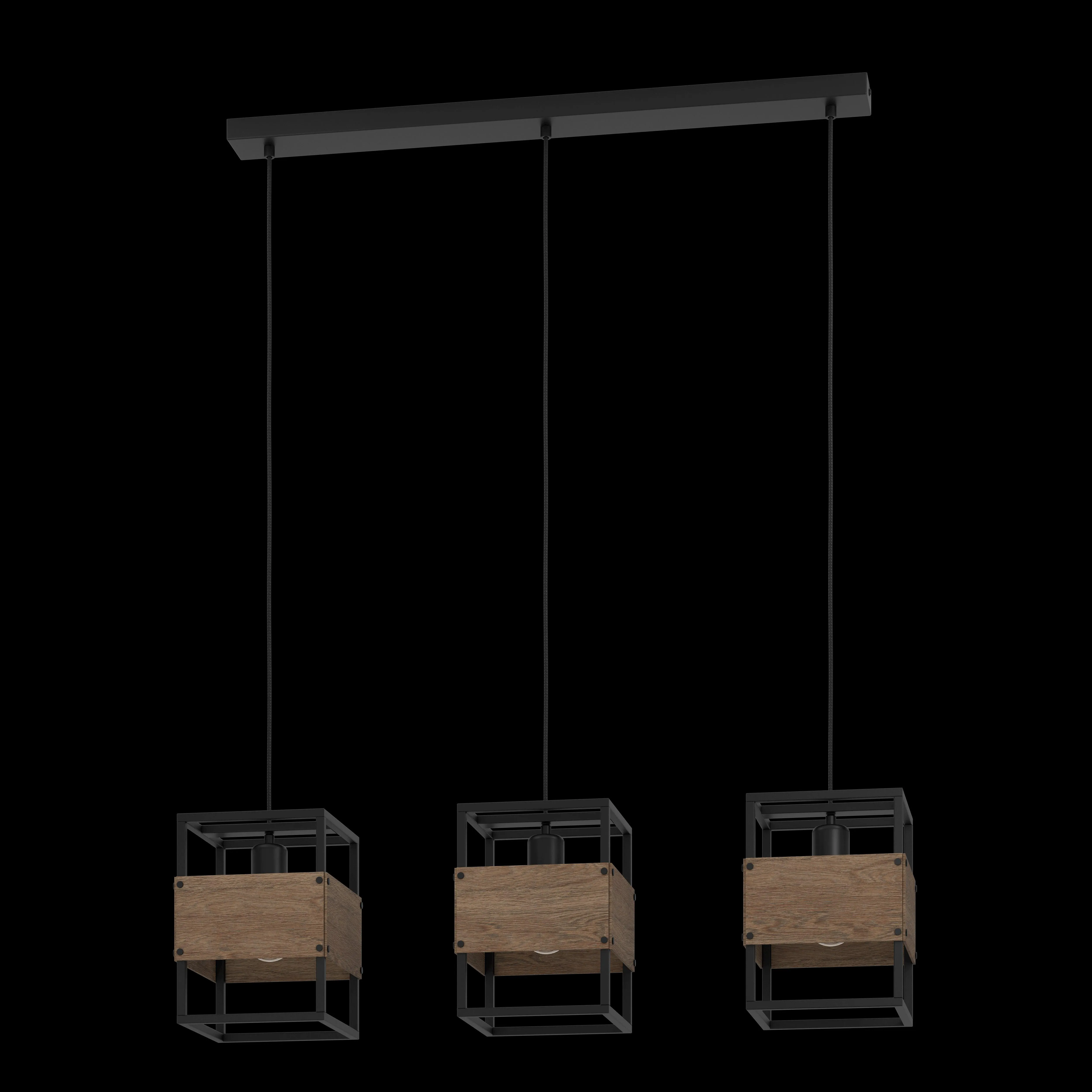 Eglo Evesham 3 Light Black Metal & Wood Ceiling Pendant