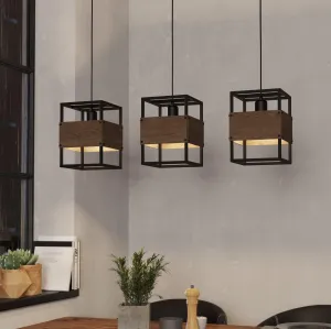 Eglo Evesham 3 Light Black Metal & Wood Ceiling Pendant flush mount ceiling fixture