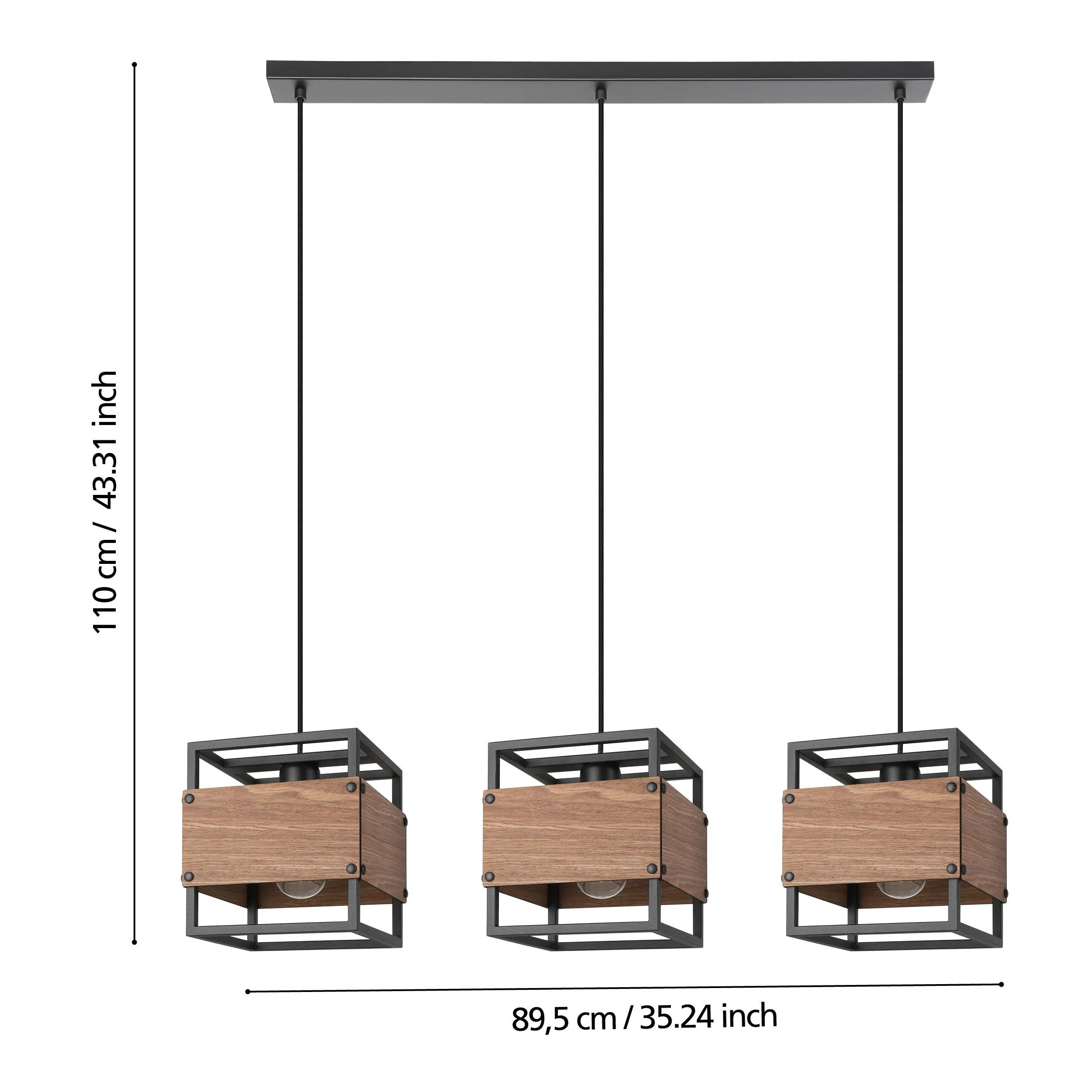 Eglo Evesham 3 Light Black Metal & Wood Ceiling Pendant