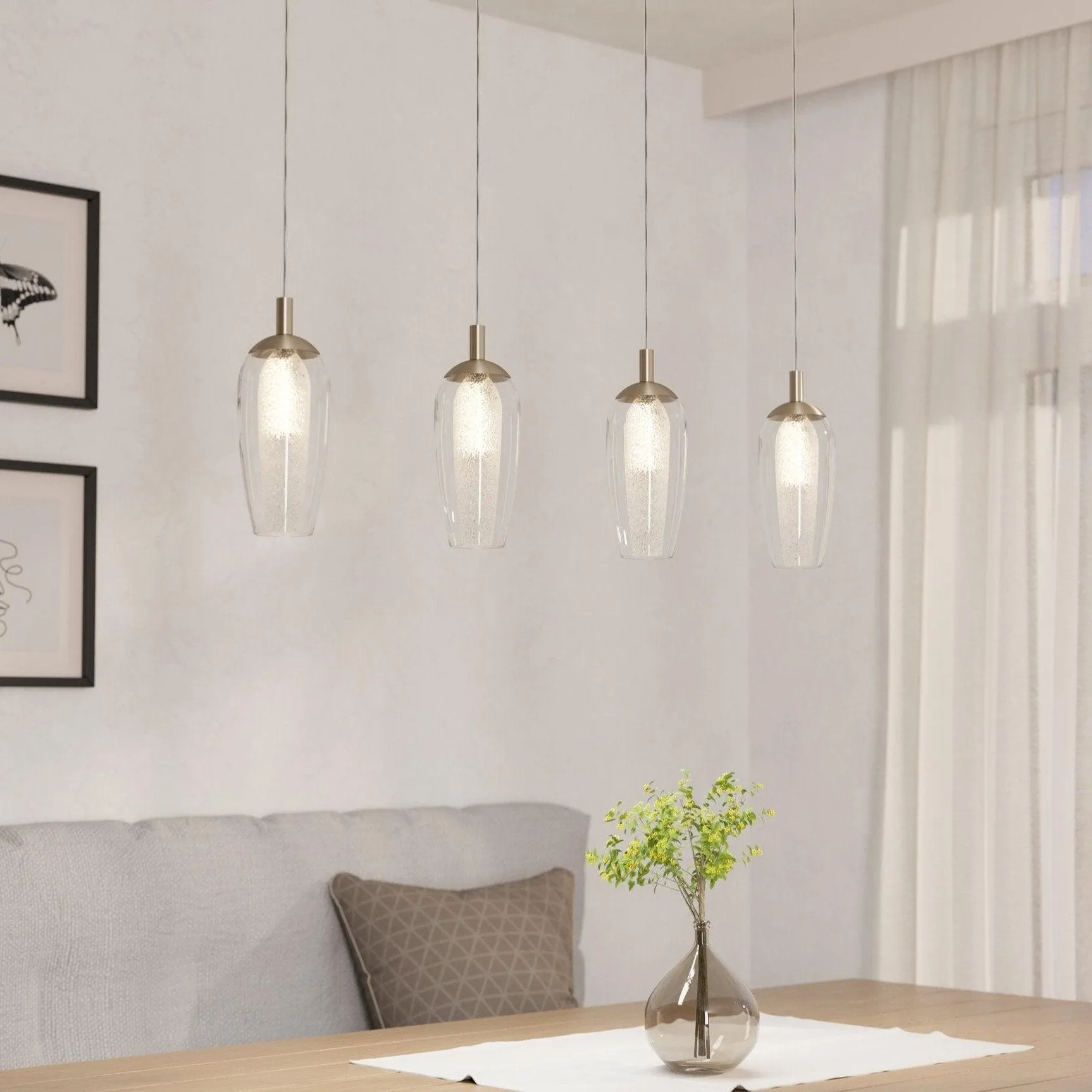 Eglo Farsala 4 Light Smoked Black & Clear Glass Ceiling Pendant flush mount ceiling fixture
