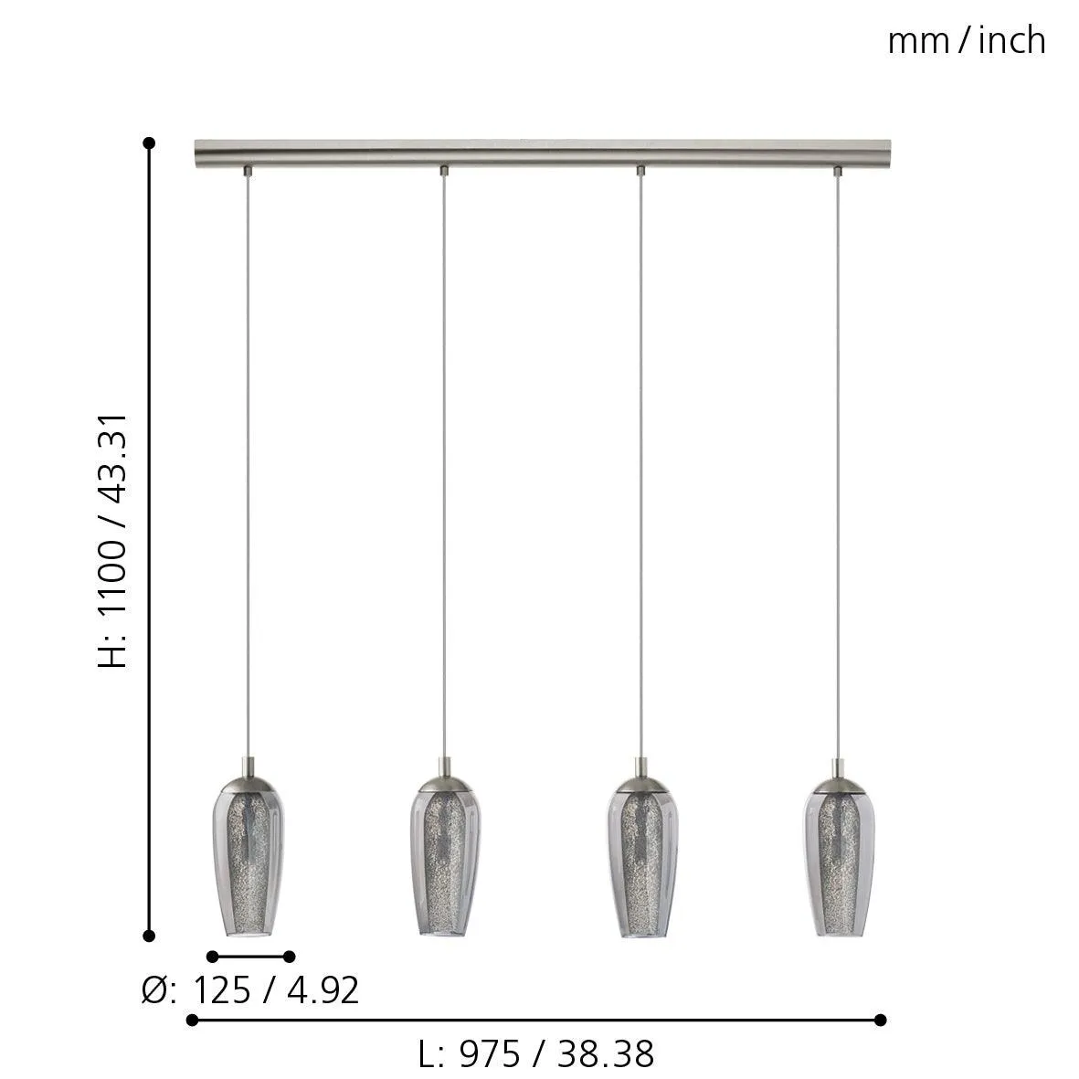 Eglo Farsala 4 Light Smoked Black & Clear Glass Ceiling Pendant