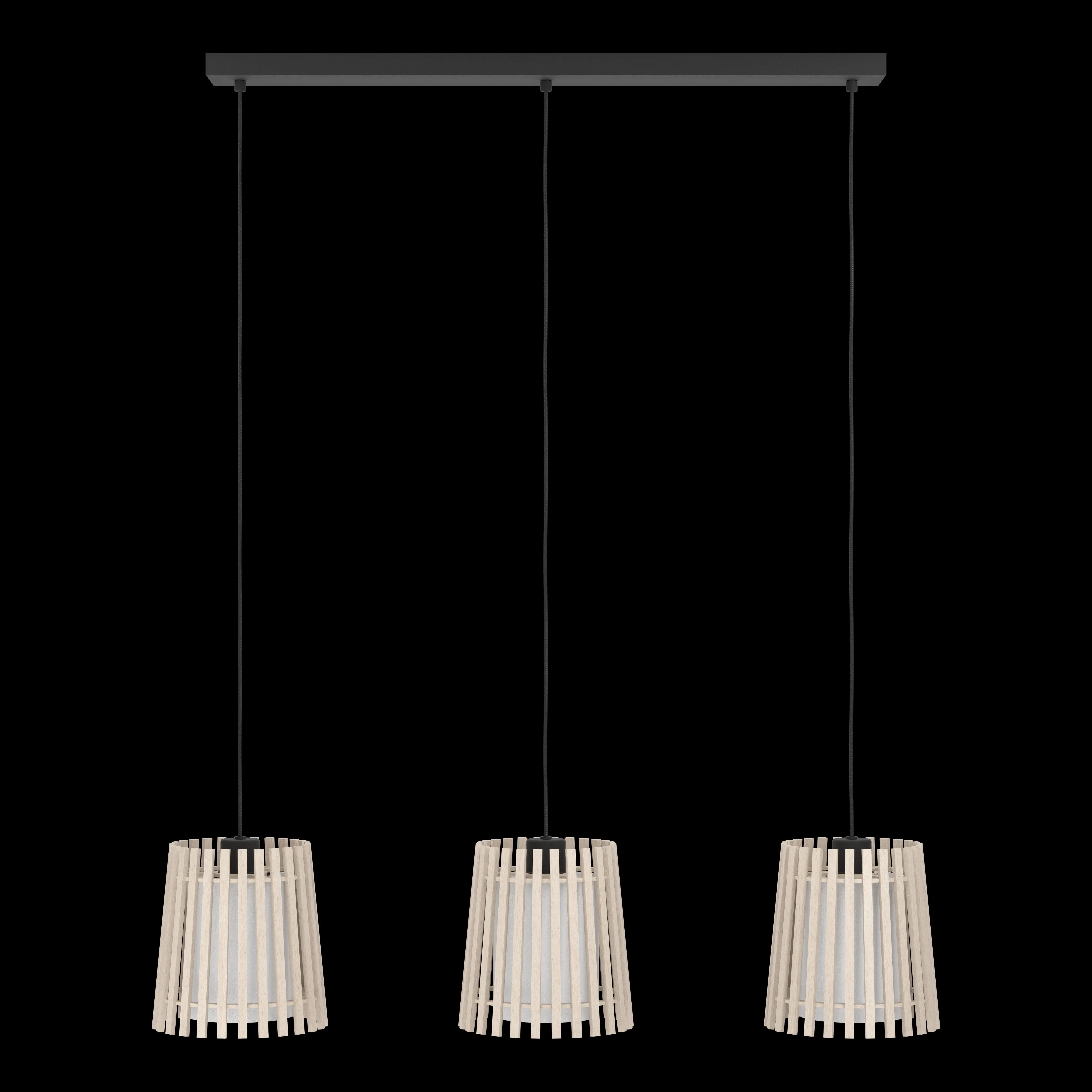 Eglo Fattoria 3 Light Wood Slat & Fabric Ceiling Pendant