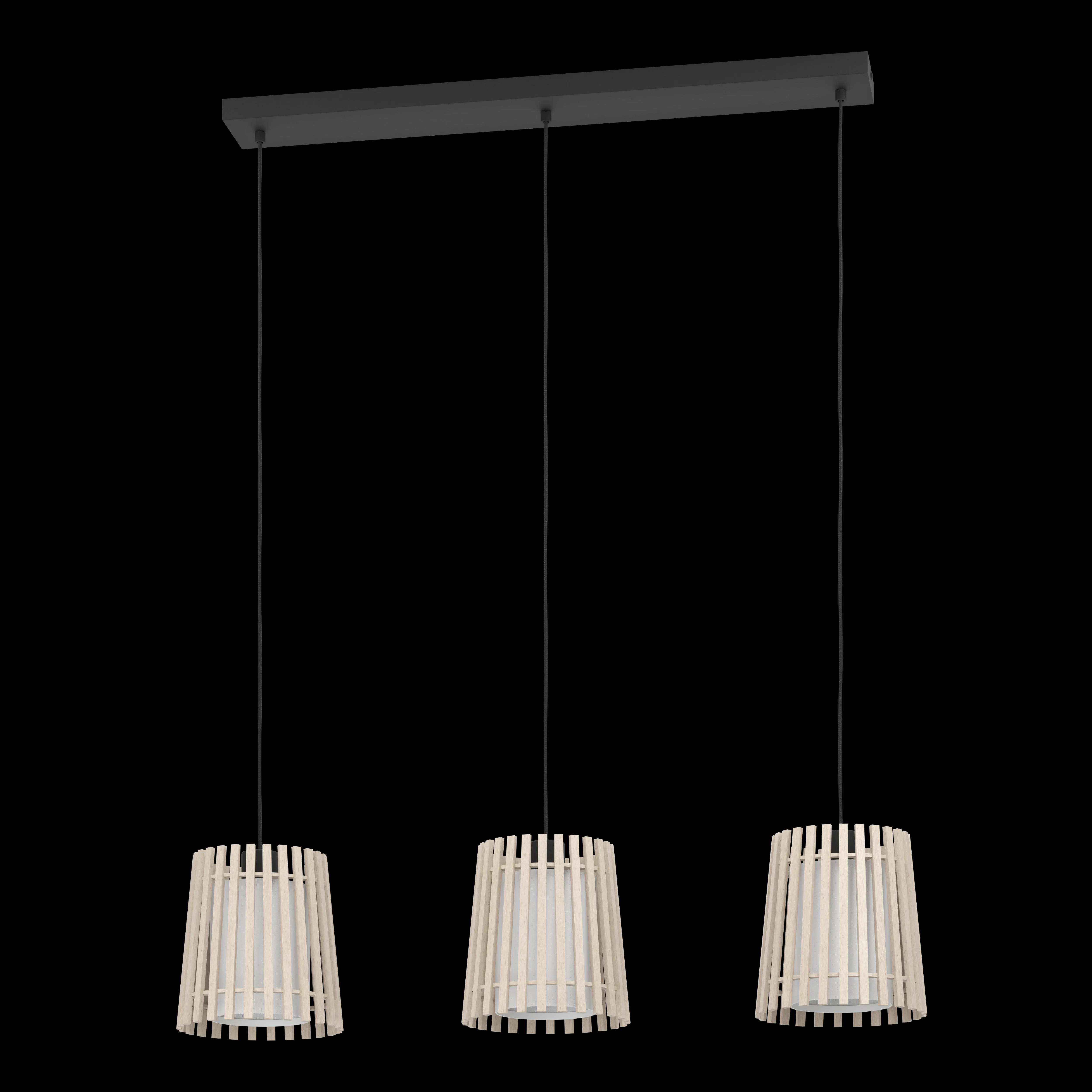 Eglo Fattoria 3 Light Wood Slat & Fabric Ceiling Pendant