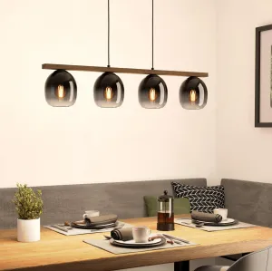 Eglo Filago 4 Light Wood Beam & Glass Shade Pendant flush mount ceiling fixture