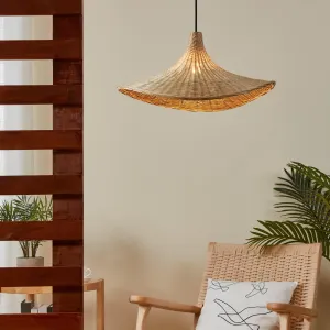 Eglo Haxey Curved Bamboo Wicker Ceiling Pendant flush mount ceiling fixture