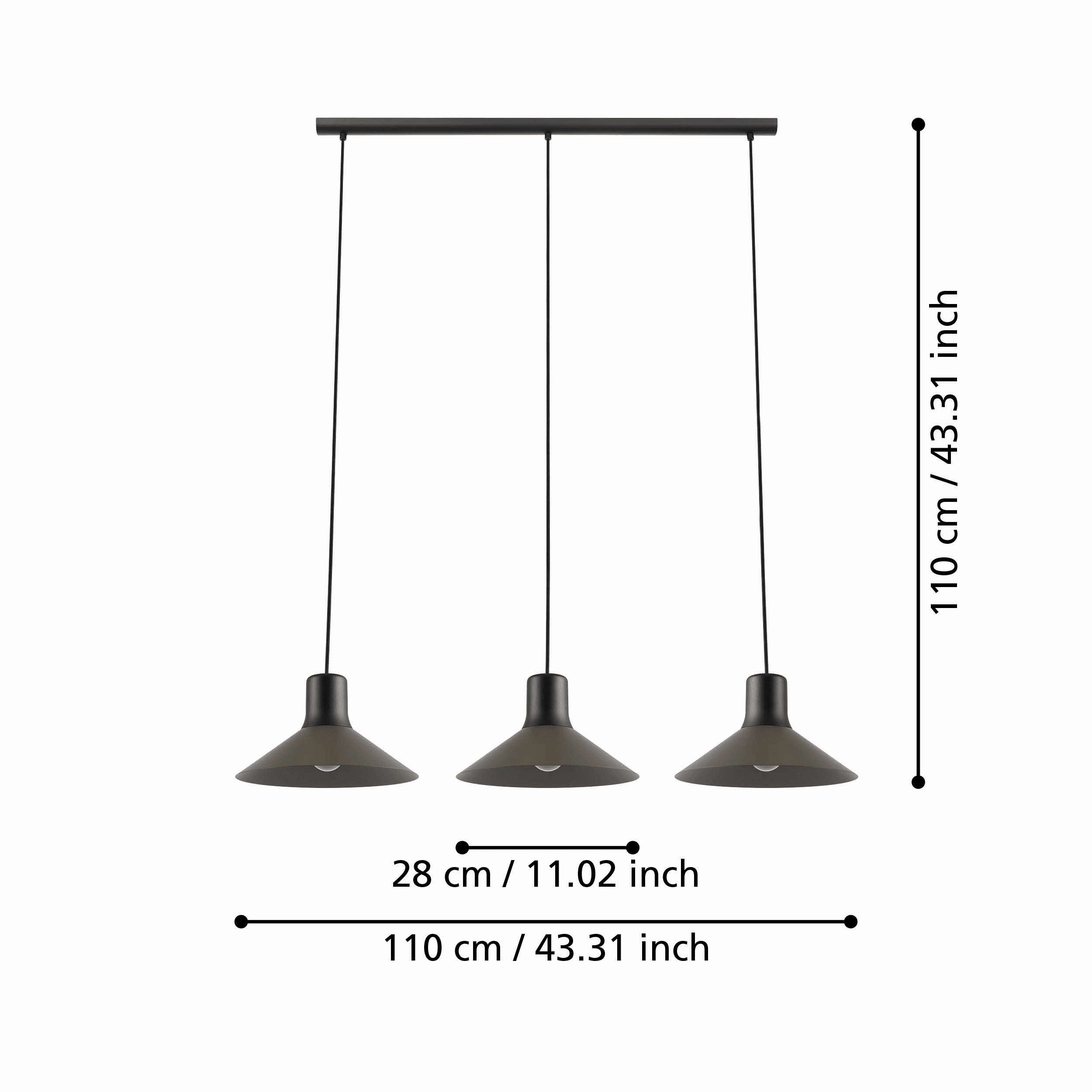 Eglo Abreosa 3 Light Grey & Black Metal Conical Ceiling Pendant