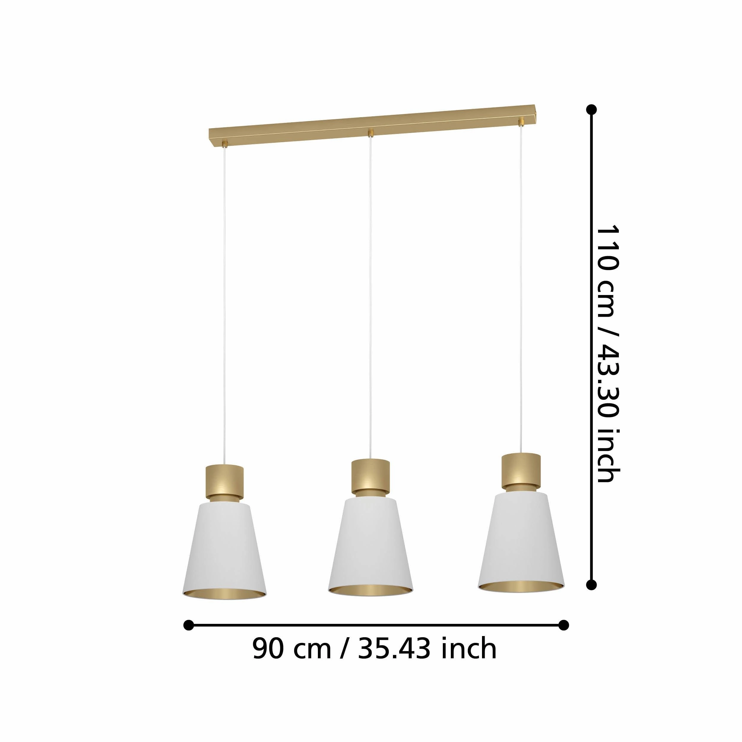 Eglo Aglientina 3 Light Brass & White Fabric Shade Pendant