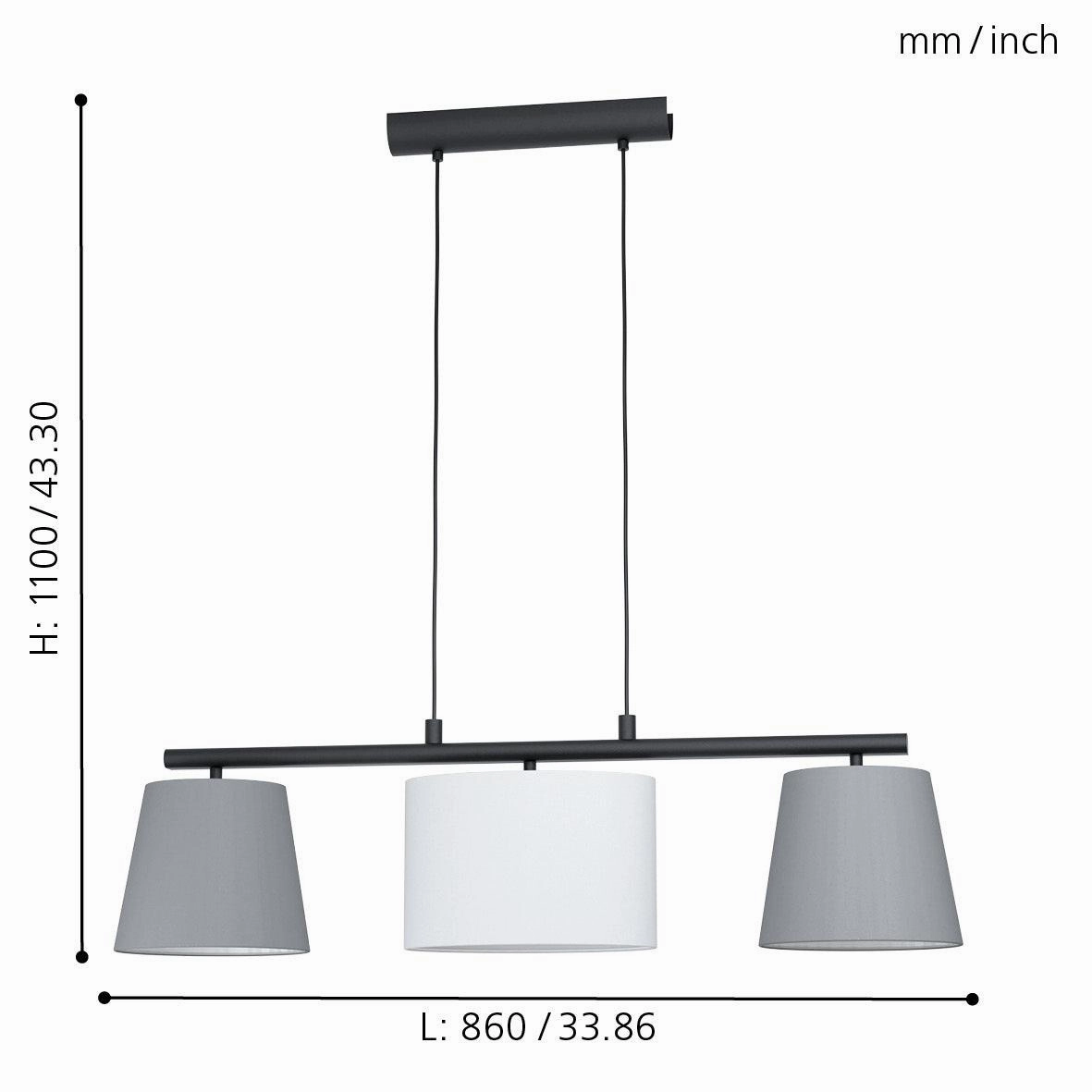 Eglo Almeida 1 3 Light Grey & White Fabric Shade Pendant