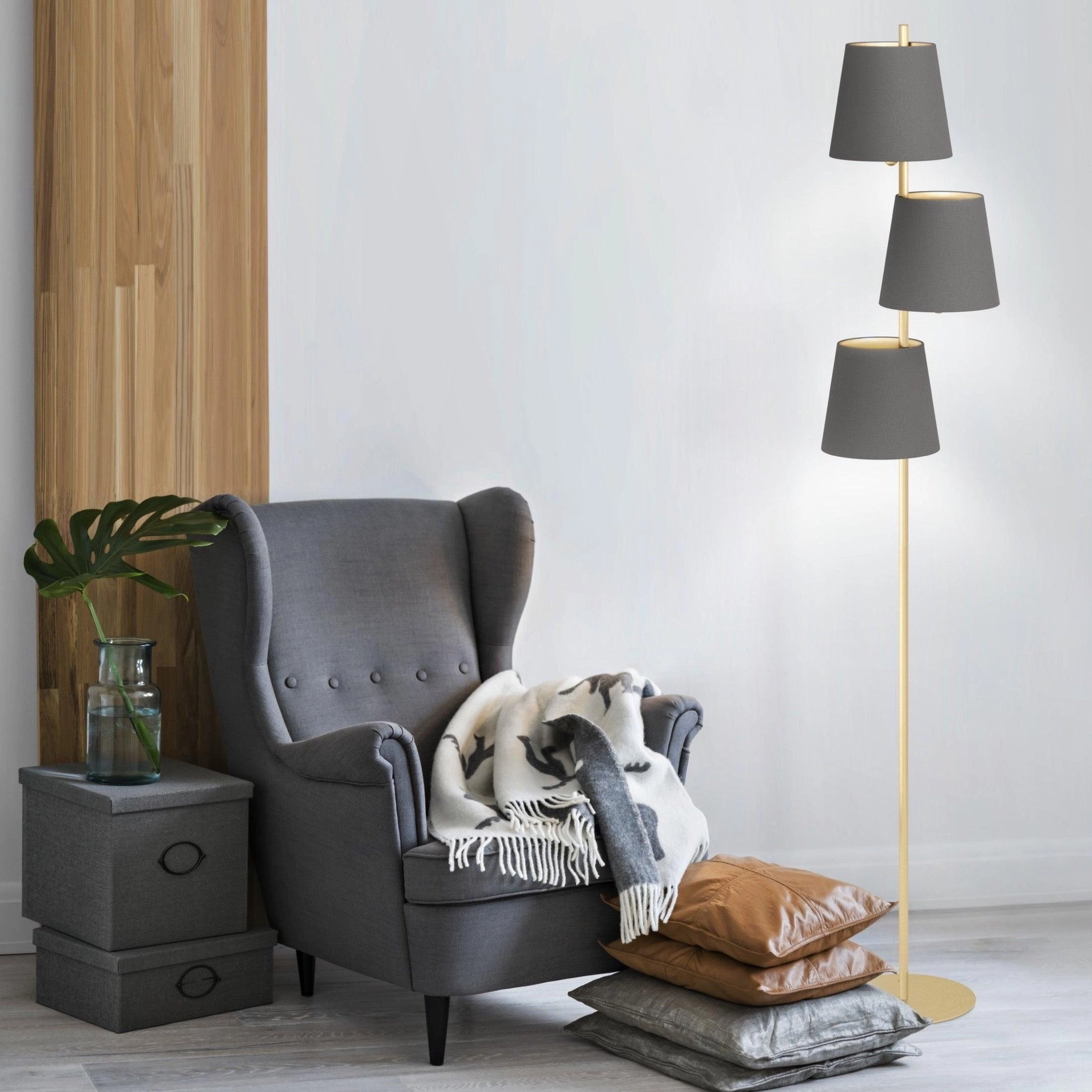 Eglo Almeida 2 Brass 3 Light Floor Lamp - Brown Fabric Shades creative lampshade design