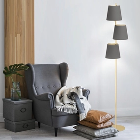 Eglo Almeida 2 Brass 3 Light Floor Lamp - Brown Fabric Shades creative lampshade design