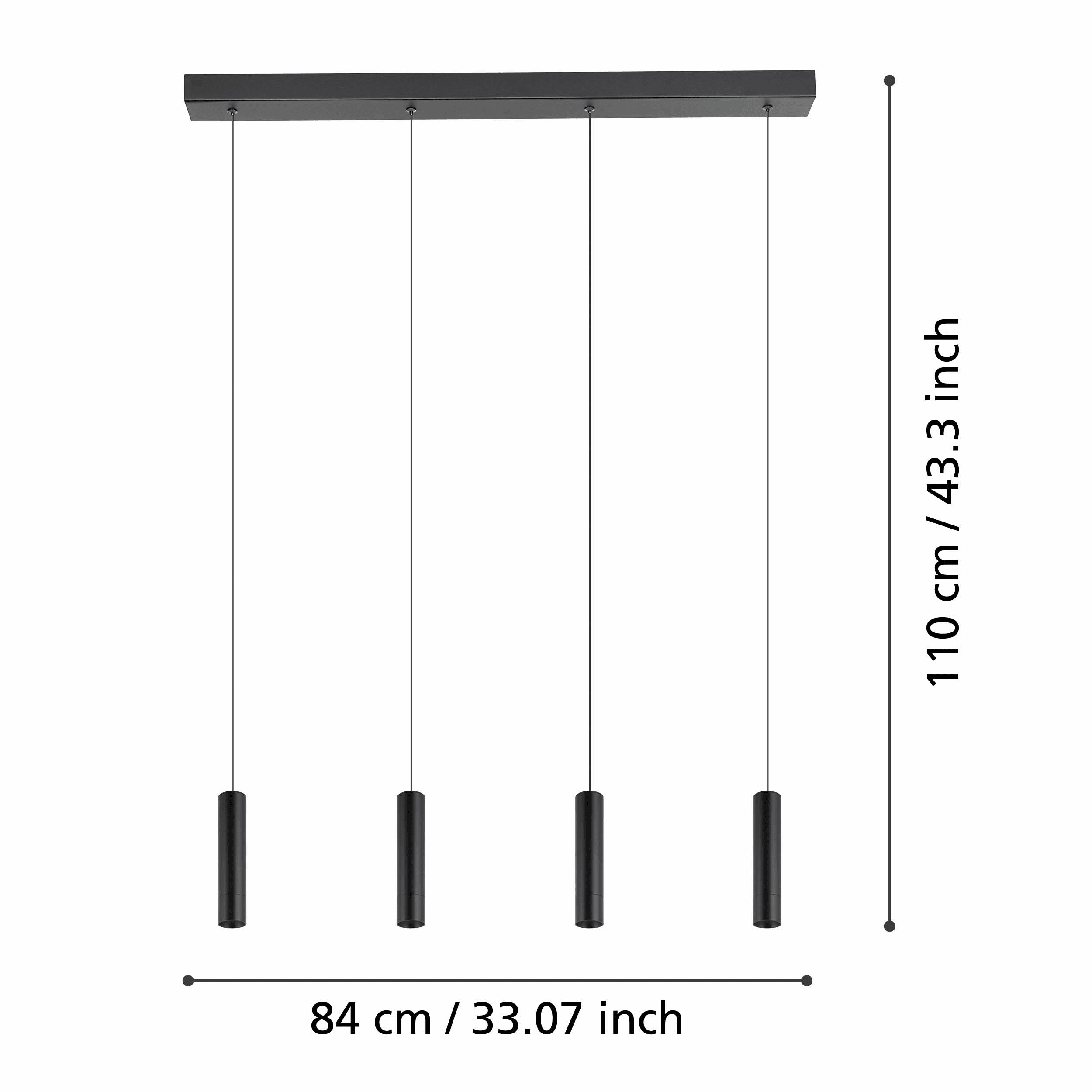 Eglo Almudaina 4 Light LED Black Metal Tube Ceiling Pendant