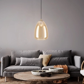 Eglo Alobrase Smoked Amber Glass Ceiling Pendant - 30cm sleek LED ceiling lamp