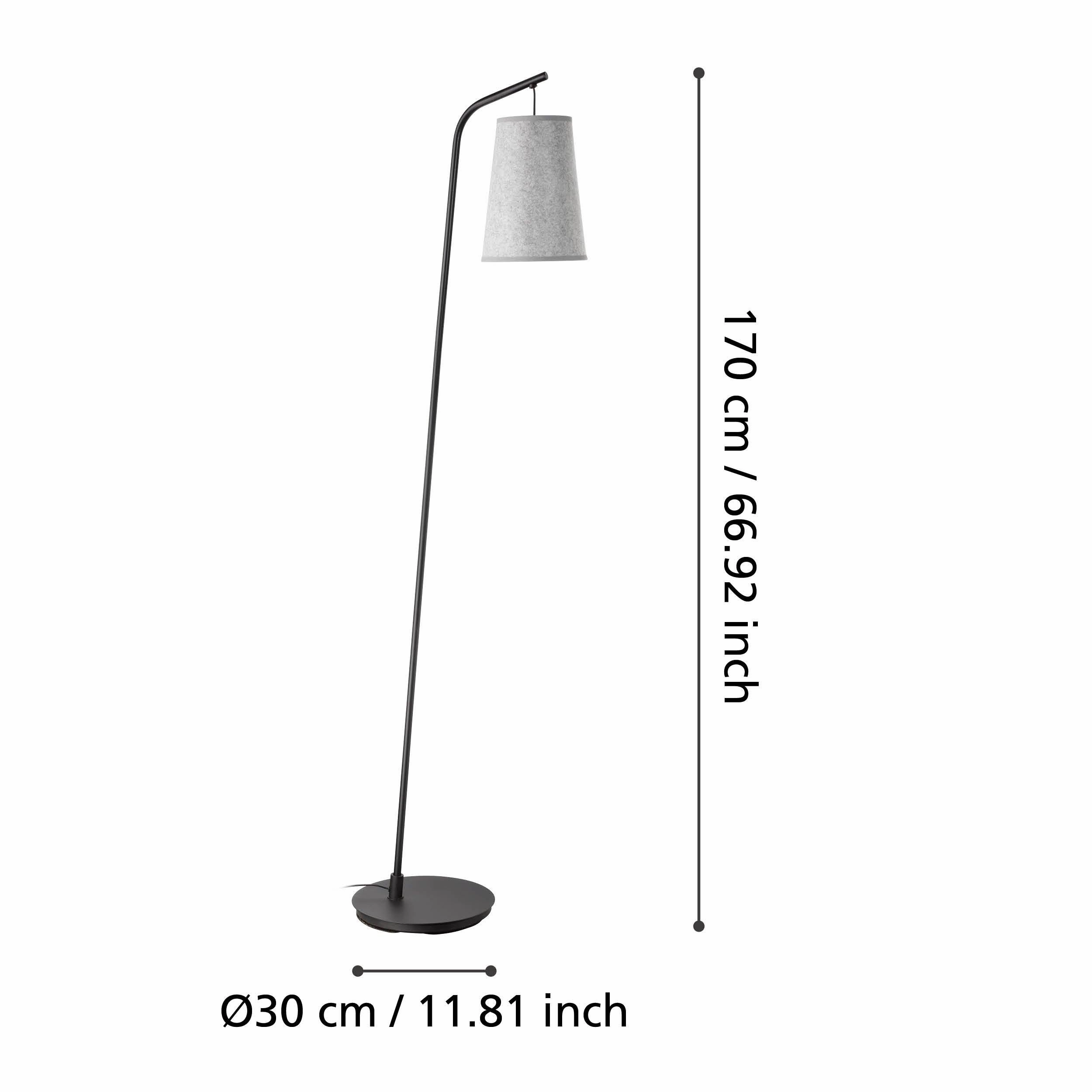 Eglo Alsager Black Floor Lamp - Grey Felt Conical Lampshade