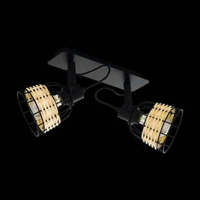 Eglo Anwick 1 Black & Rattan 2 Light Spotlight tall arc lamp for living room