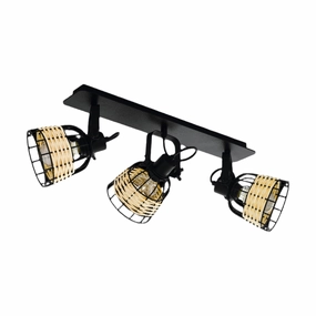 Eglo Anwick 1 Black & Rattan 3 Light Spotlight tall arc lamp for living room