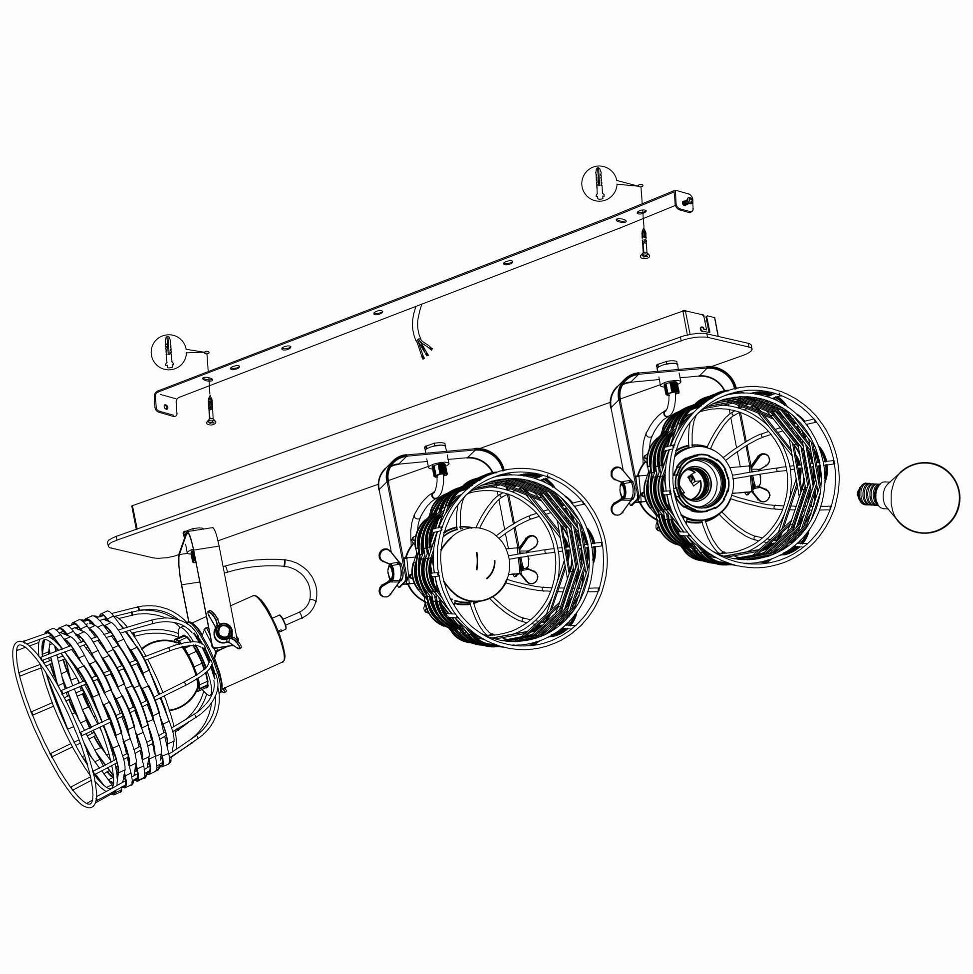 Eglo Anwick 1 Black & Rattan 3 Light Spotlight