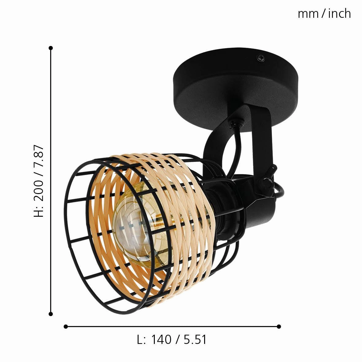 Eglo Anwick 1 Black & Rattan Spotlight
