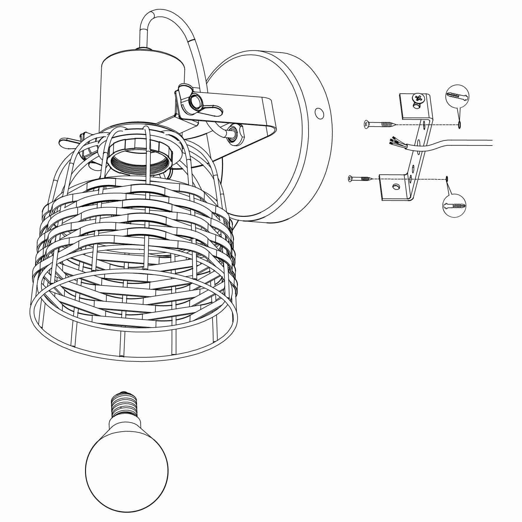Eglo Anwick 1 Black & Rattan Spotlight