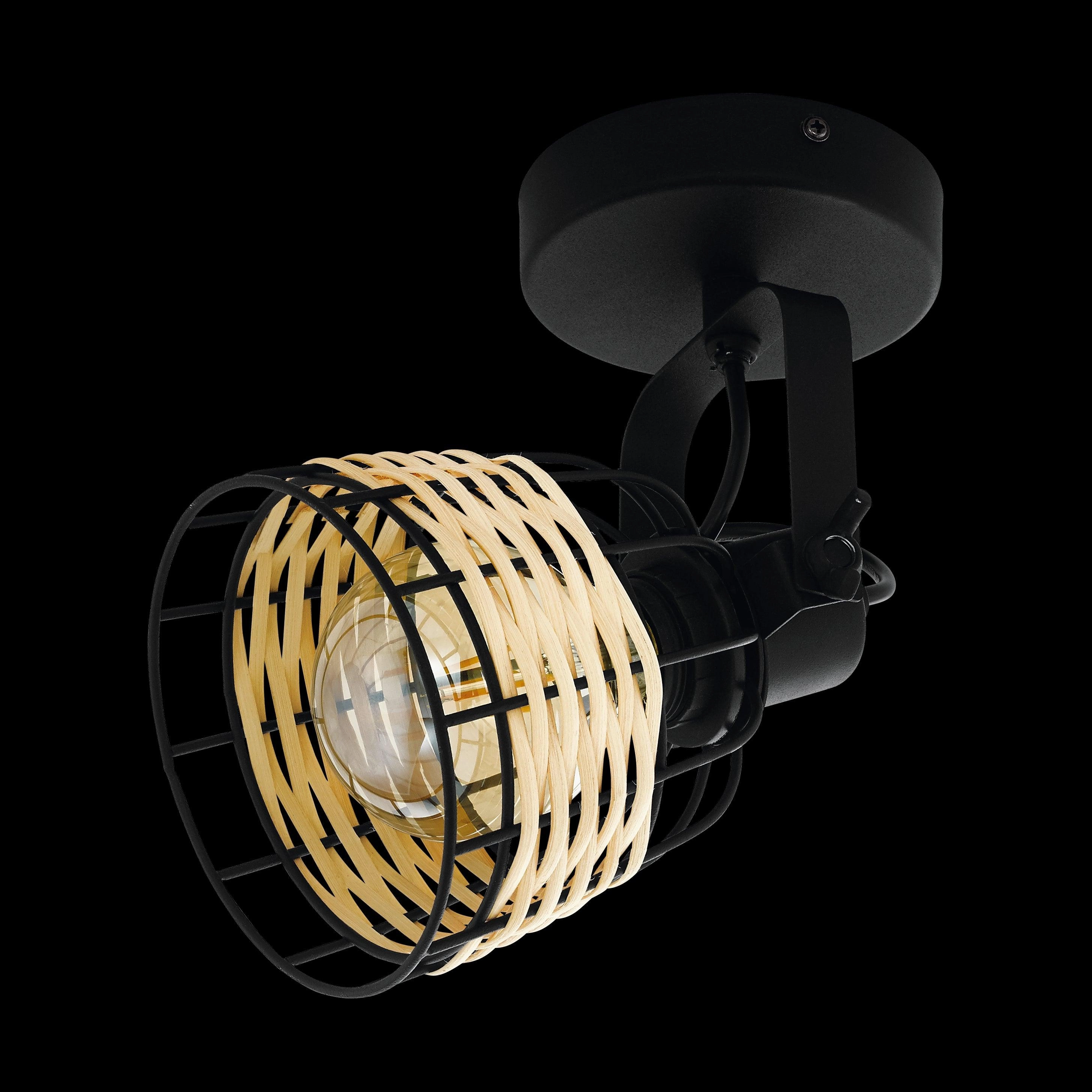 Eglo Anwick 1 Black & Rattan Spotlight