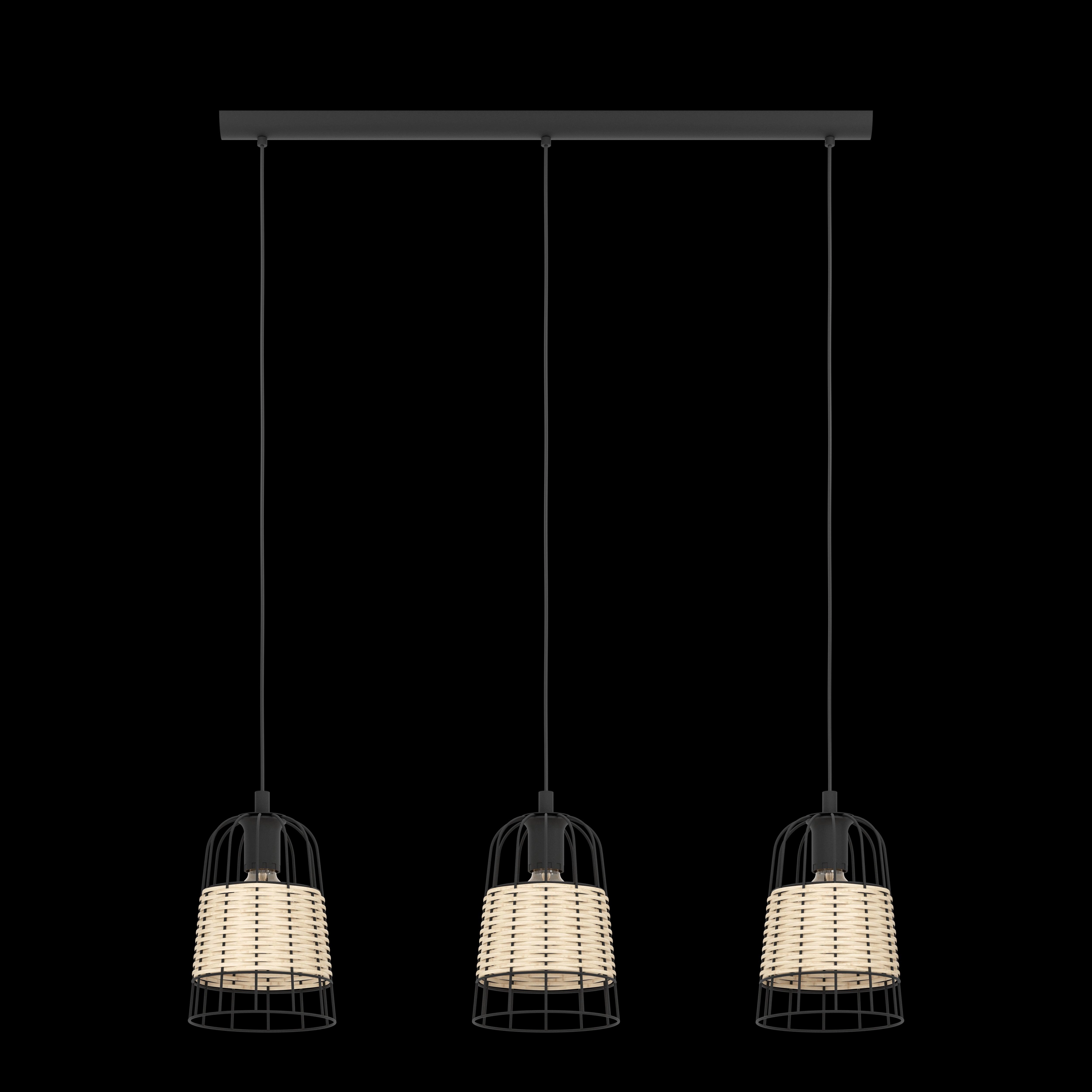 Eglo Anwick 3 Light Black Frame & Rattan Ceiling Pendant