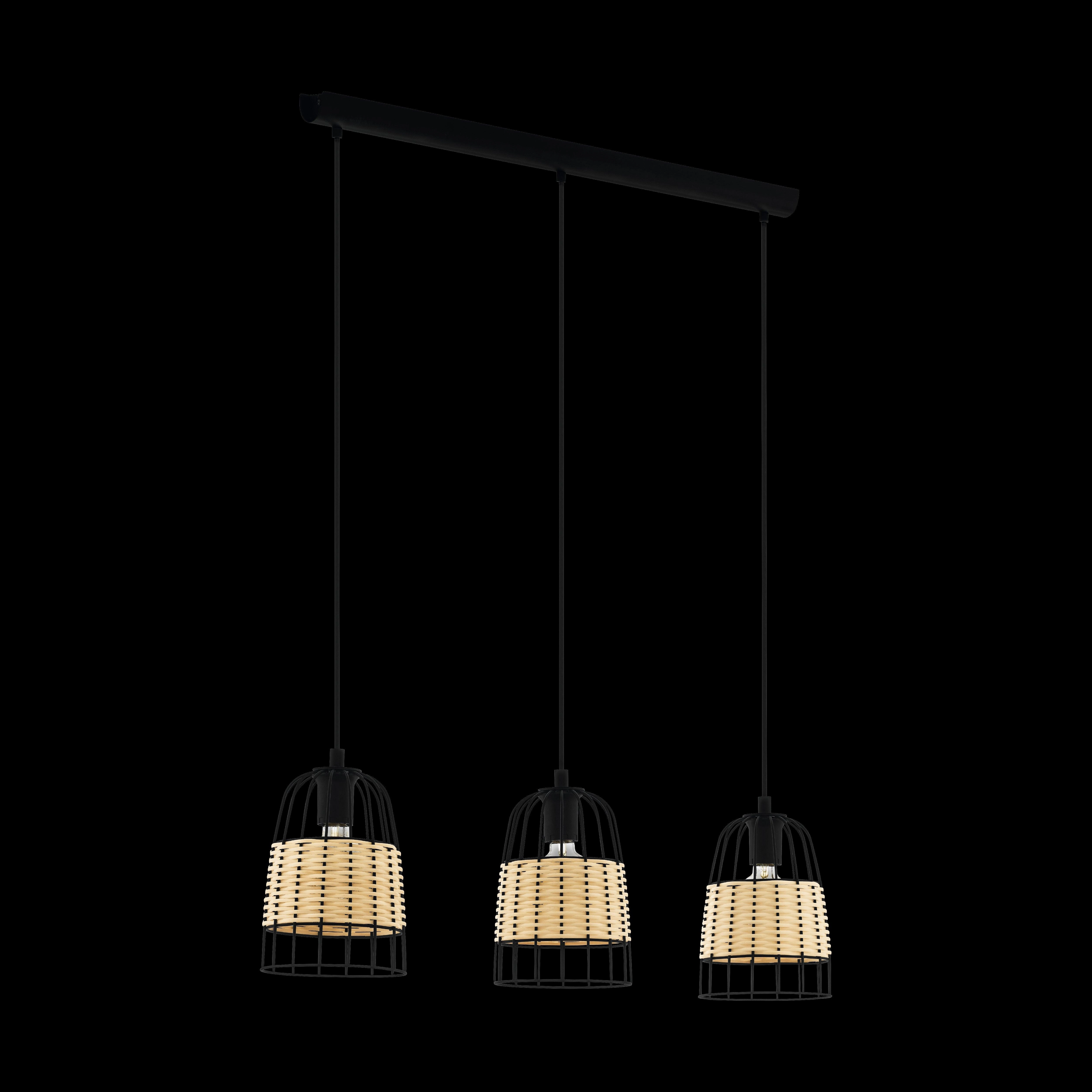 Eglo Anwick 3 Light Black Frame & Rattan Ceiling Pendant