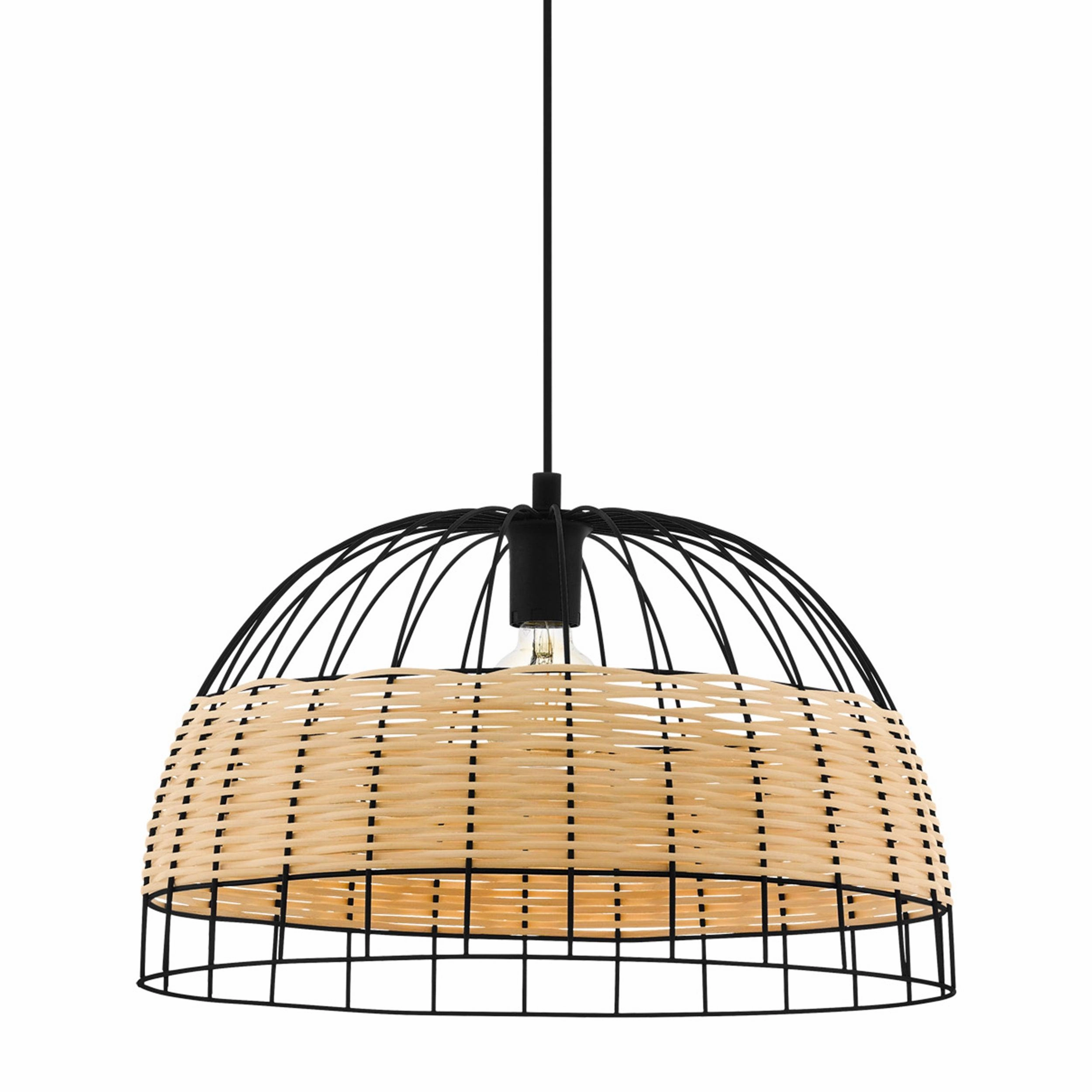 Eglo Anwick Black Metal Frame & Rattan Ceiling Pendant - 50cm