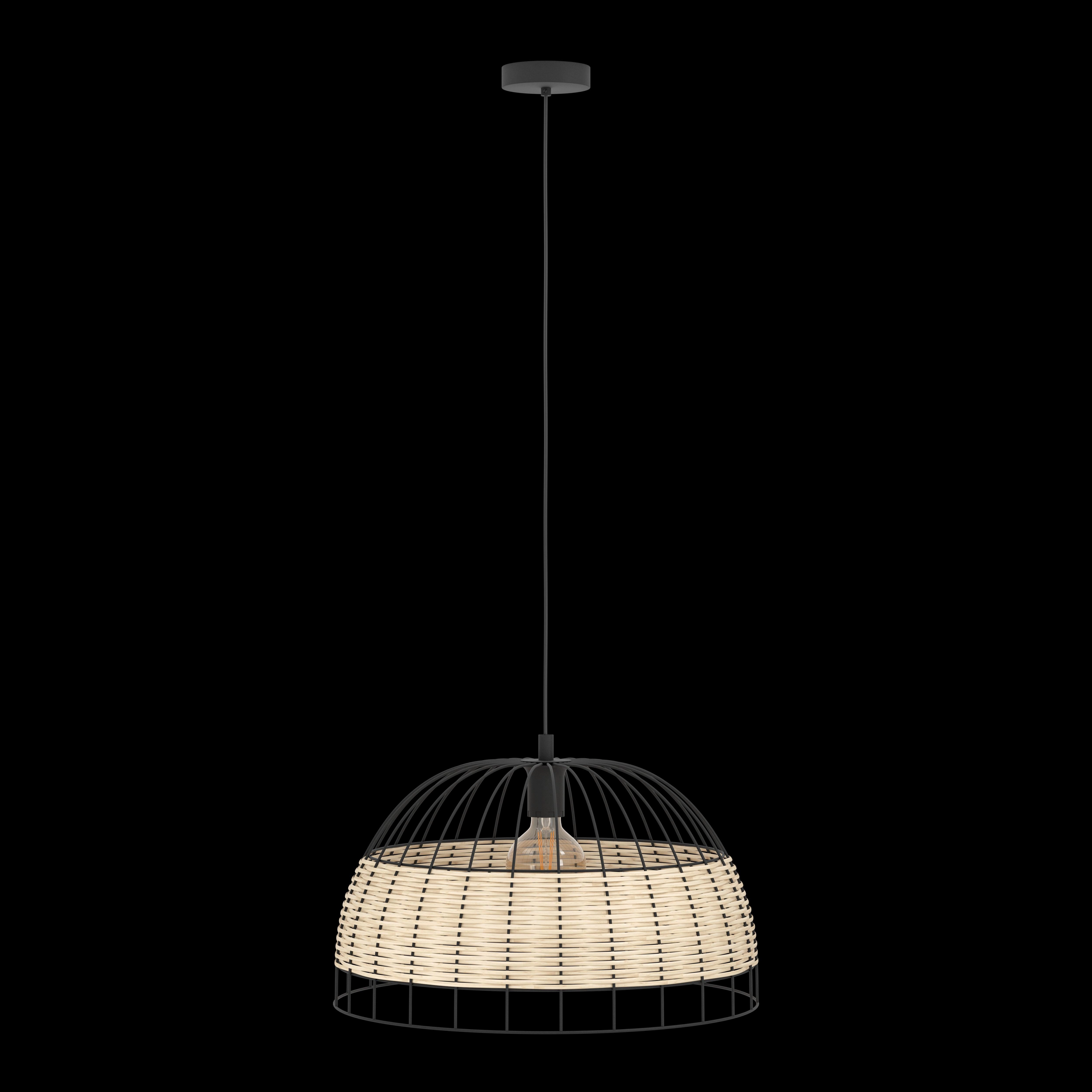 Eglo Anwick Black Metal Frame & Rattan Ceiling Pendant - 50cm