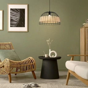 Eglo Anwick Black Metal Frame & Rattan Ceiling Pendant - 50cm sleek LED ceiling lamp