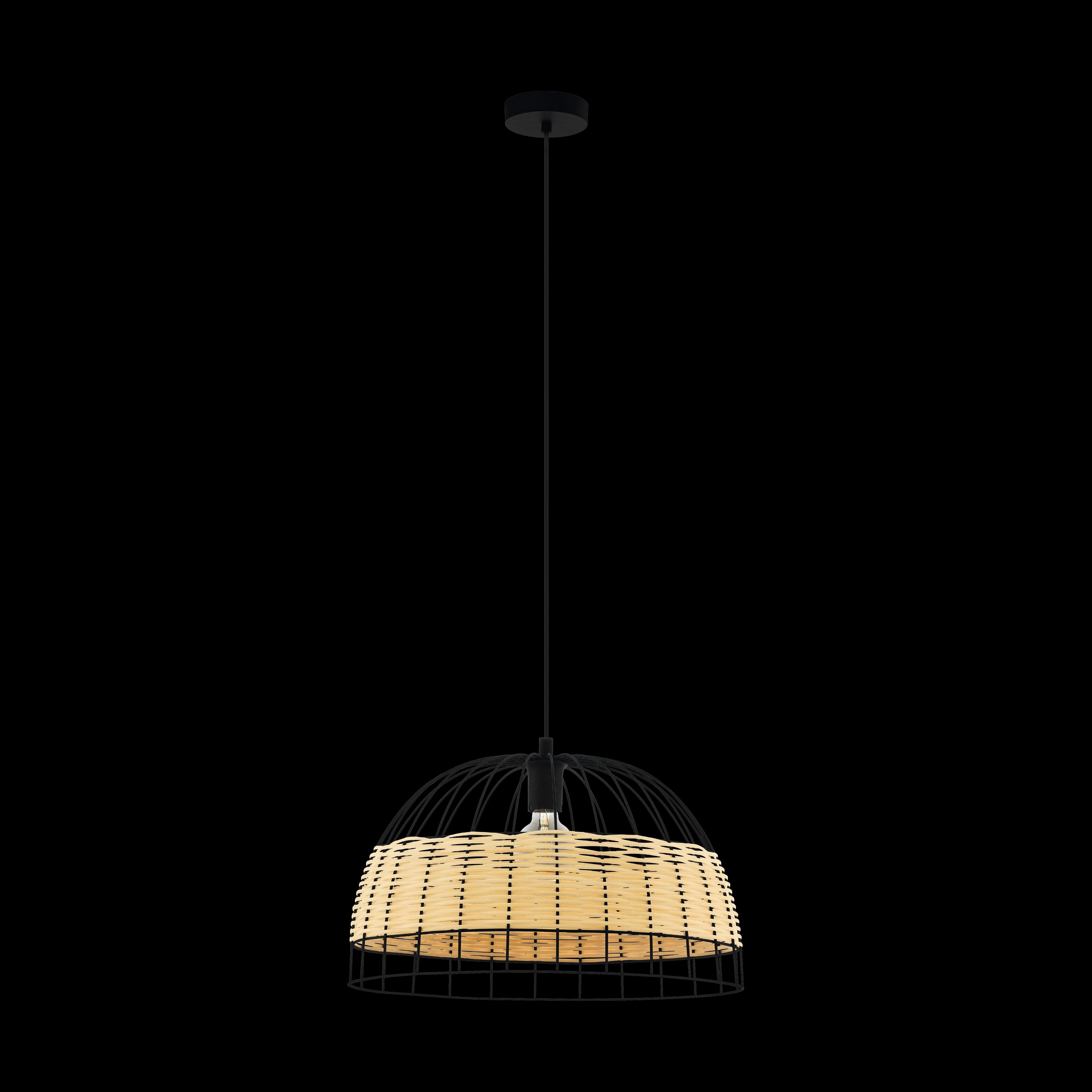 Eglo Anwick Black Metal Frame & Rattan Ceiling Pendant - 50cm