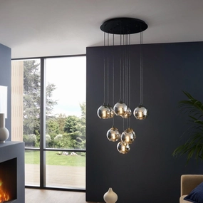 Eglo Ariscani Black & Steel Vaporised Glass 10 Light Pendant sleek LED ceiling lamp