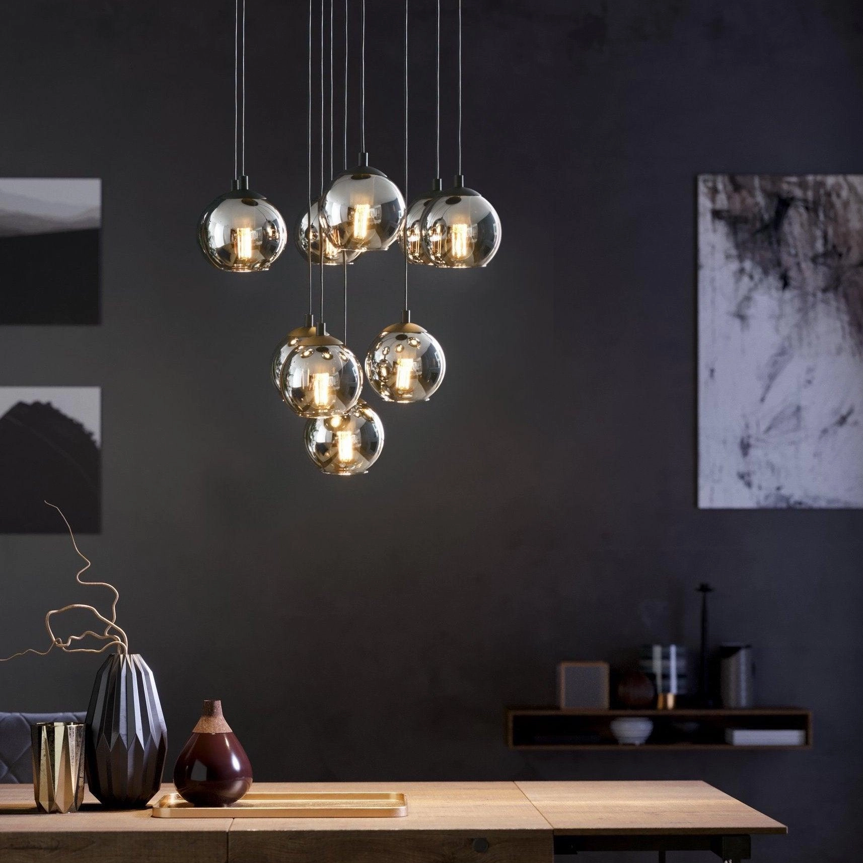 Eglo Ariscani Black & Steel Vaporised Glass 10 Light Pendant