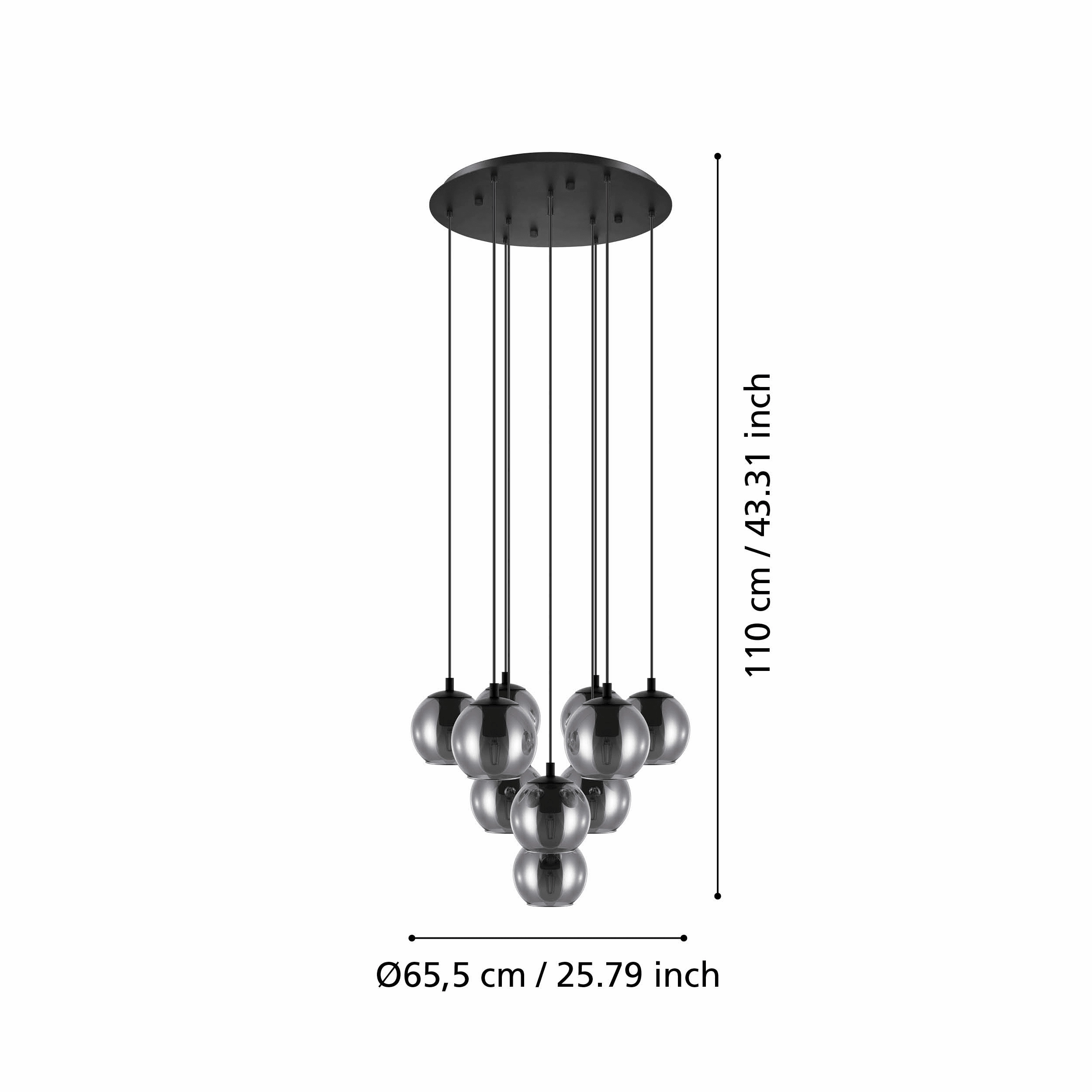 Eglo Ariscani Black & Steel Vaporised Glass 10 Light Pendant