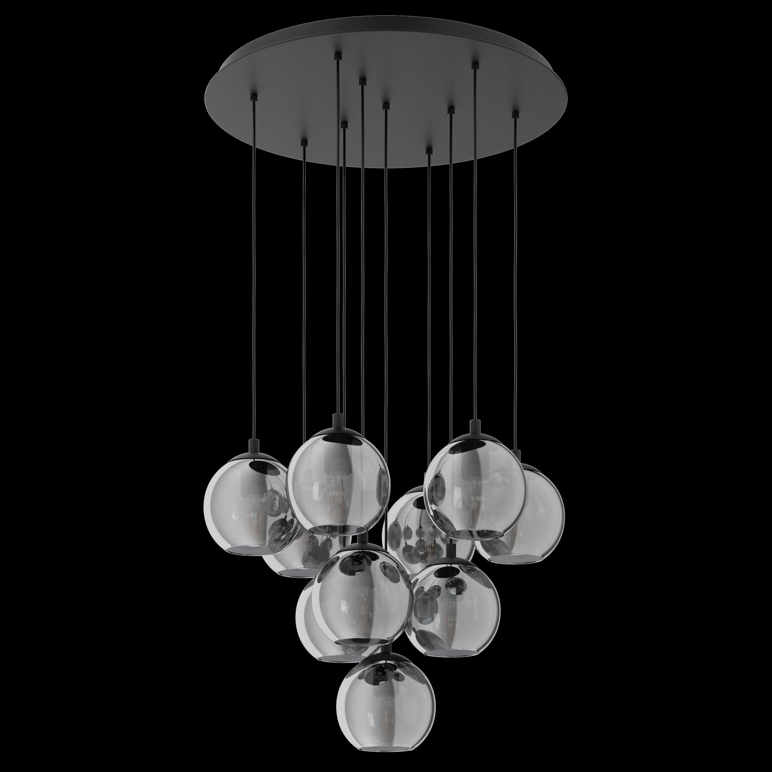 Eglo Ariscani Black & Steel Vaporised Glass 10 Light Pendant