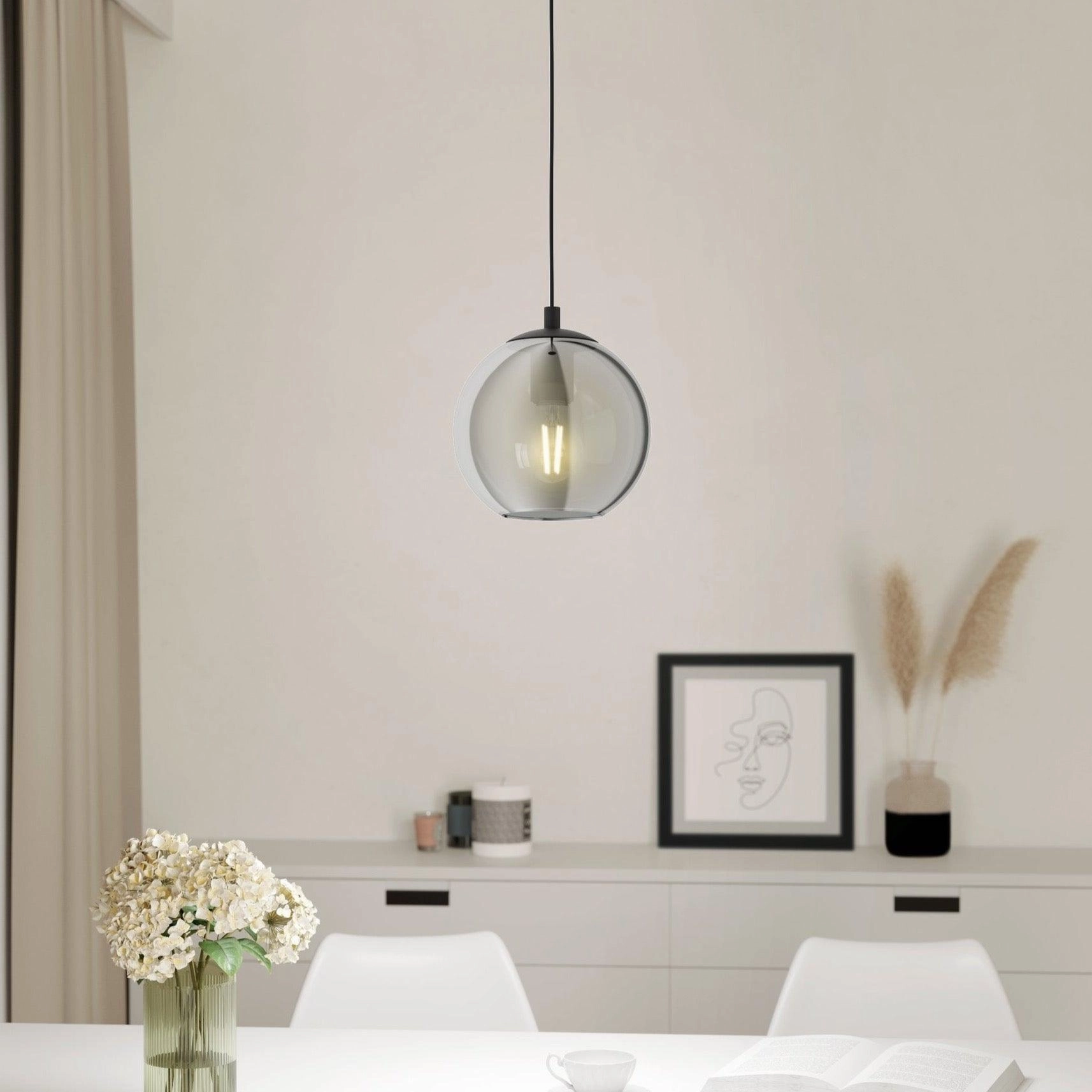 Eglo Ariscani Black & Steel Vaporised Glass Ceiling Pendant sleek LED ceiling lamp