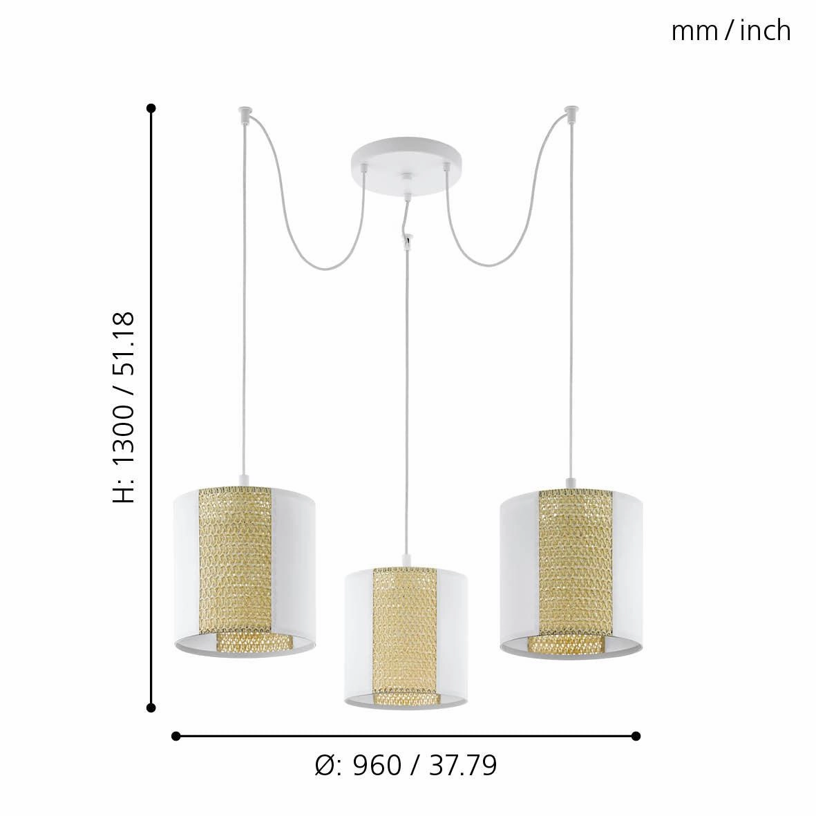 Eglo Arnhem 3 Light Adjustable Kraft Paper & Seagrass Ceiling Pendant