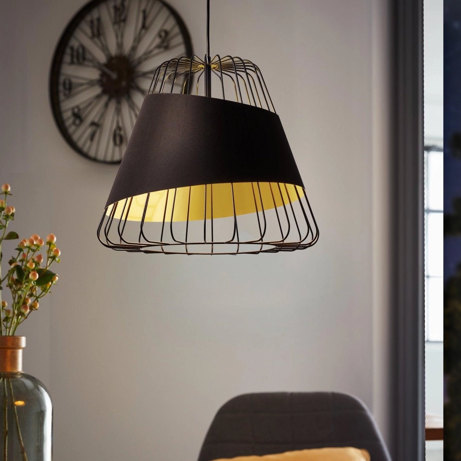Eglo Austell Black Wire Framed Ceiling Pendant - 43cm