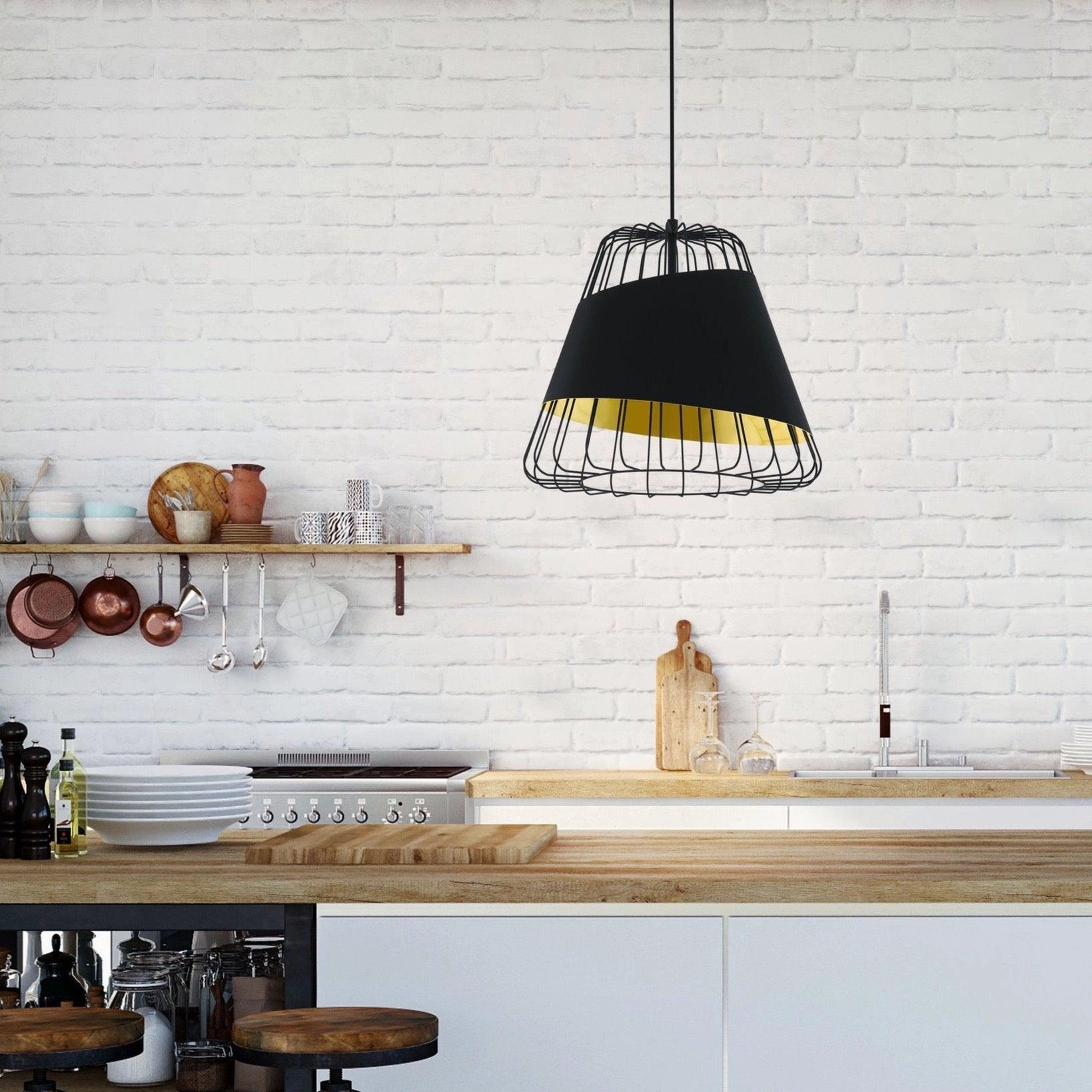 Eglo Austell Black Wire Framed Ceiling Pendant - 43cm