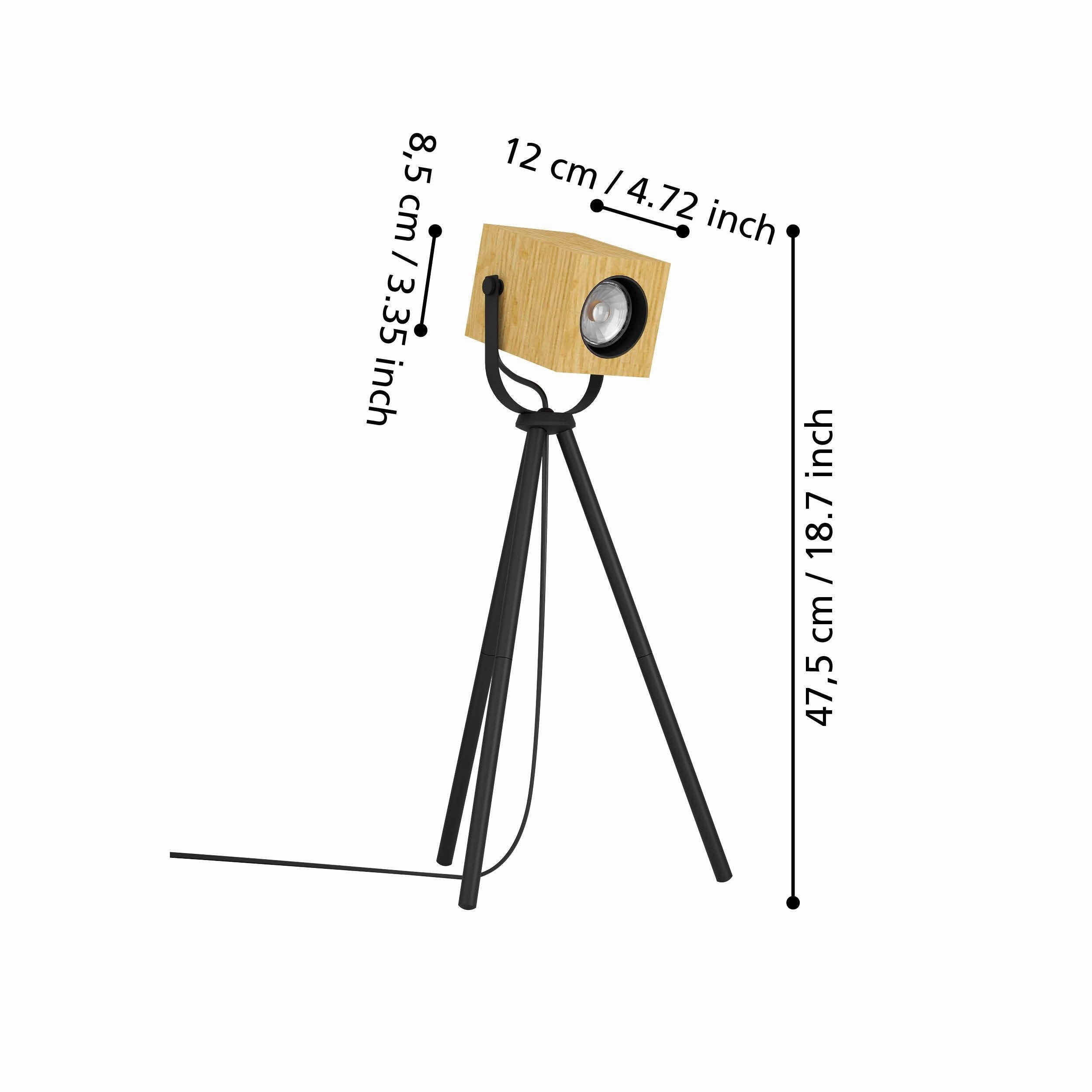 Eglo Ayles Wooden & Black Metal Tripod Table Lamp