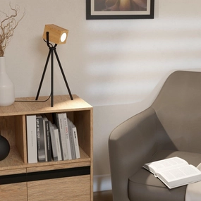 Eglo Ayles Wooden & Black Metal Tripod Table Lamp energy-saving LED light