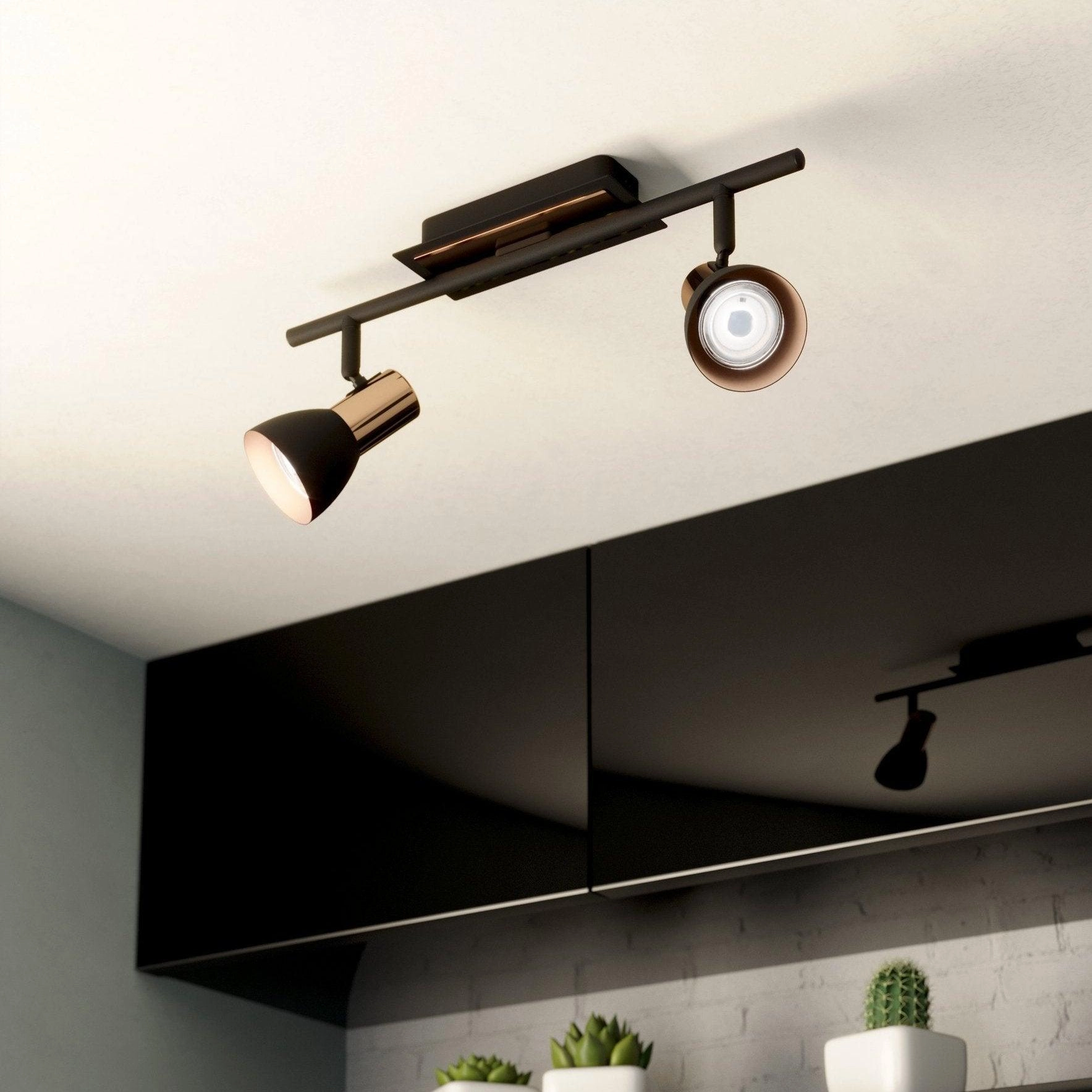 Eglo Barnham Copper & Black 2 Light Bar Spotlight tall arc lamp for living room