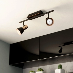Eglo Barnham Copper & Black 2 Light Bar Spotlight tall arc lamp for living room
