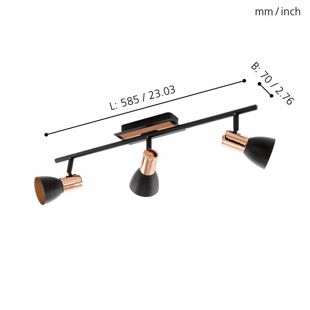 Eglo Barnham Copper & Black 3 Light Bar Spotlight