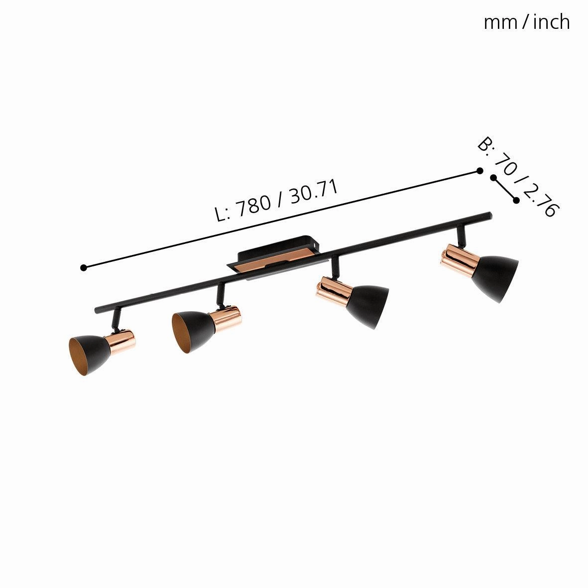 Eglo Barnham Copper & Black 4 Light Bar Spotlight