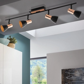 Eglo Barnham Copper & Black 4 Light Bar Spotlight tall arc lamp for living room