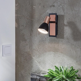 Eglo Barnham Copper & Black Wall Spotlight tall arc lamp for living room