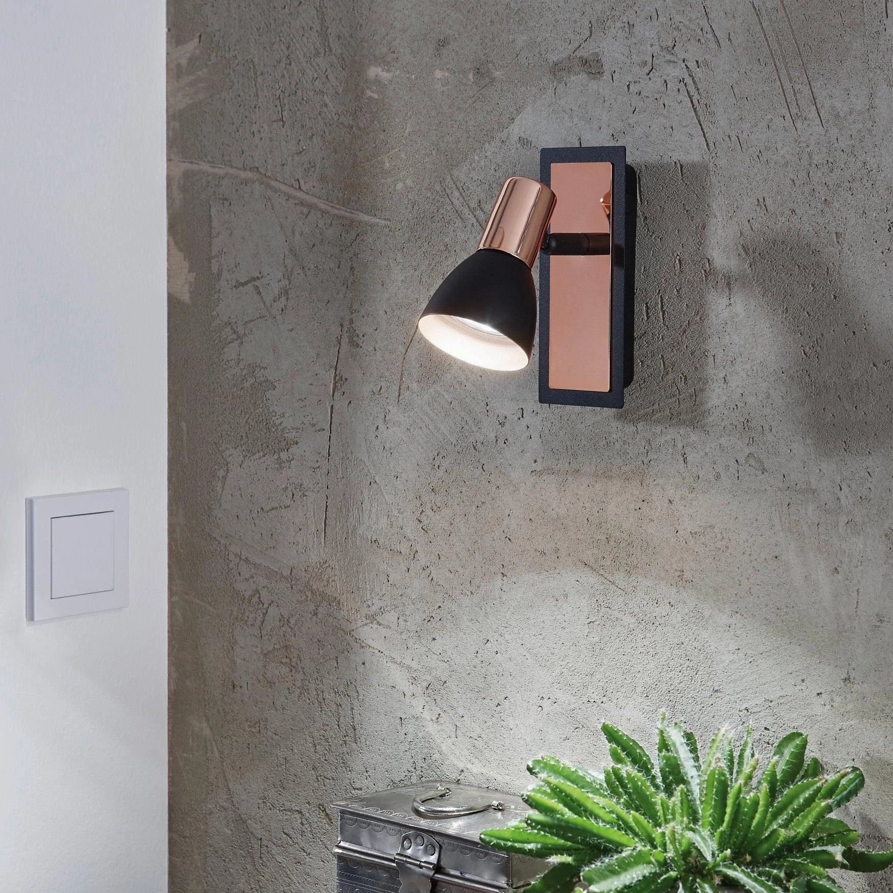 Eglo Barnham Copper & Black Wall Spotlight tall arc lamp for living room