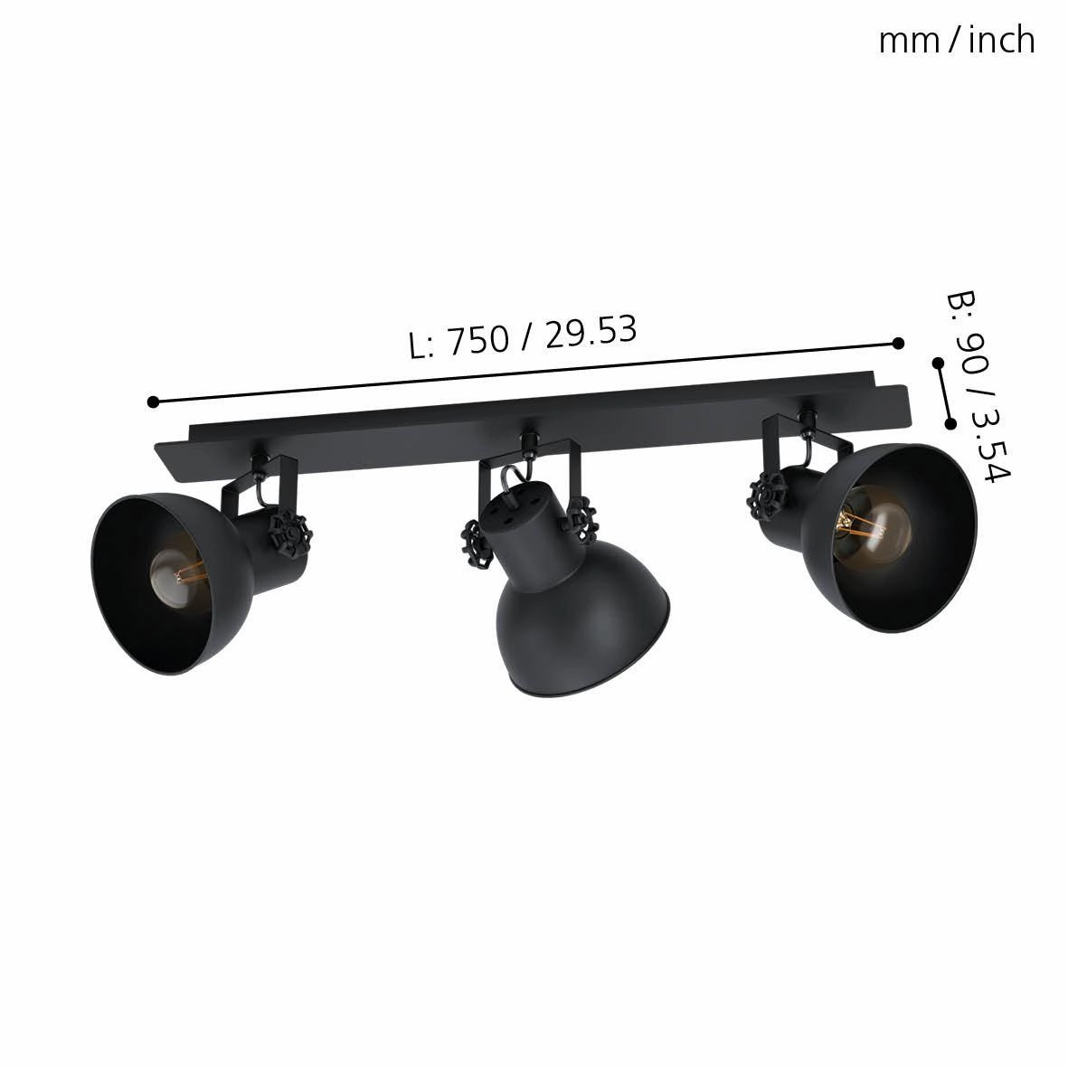 Eglo Barnstaple 1 Black 3 Light Bar Spotlight