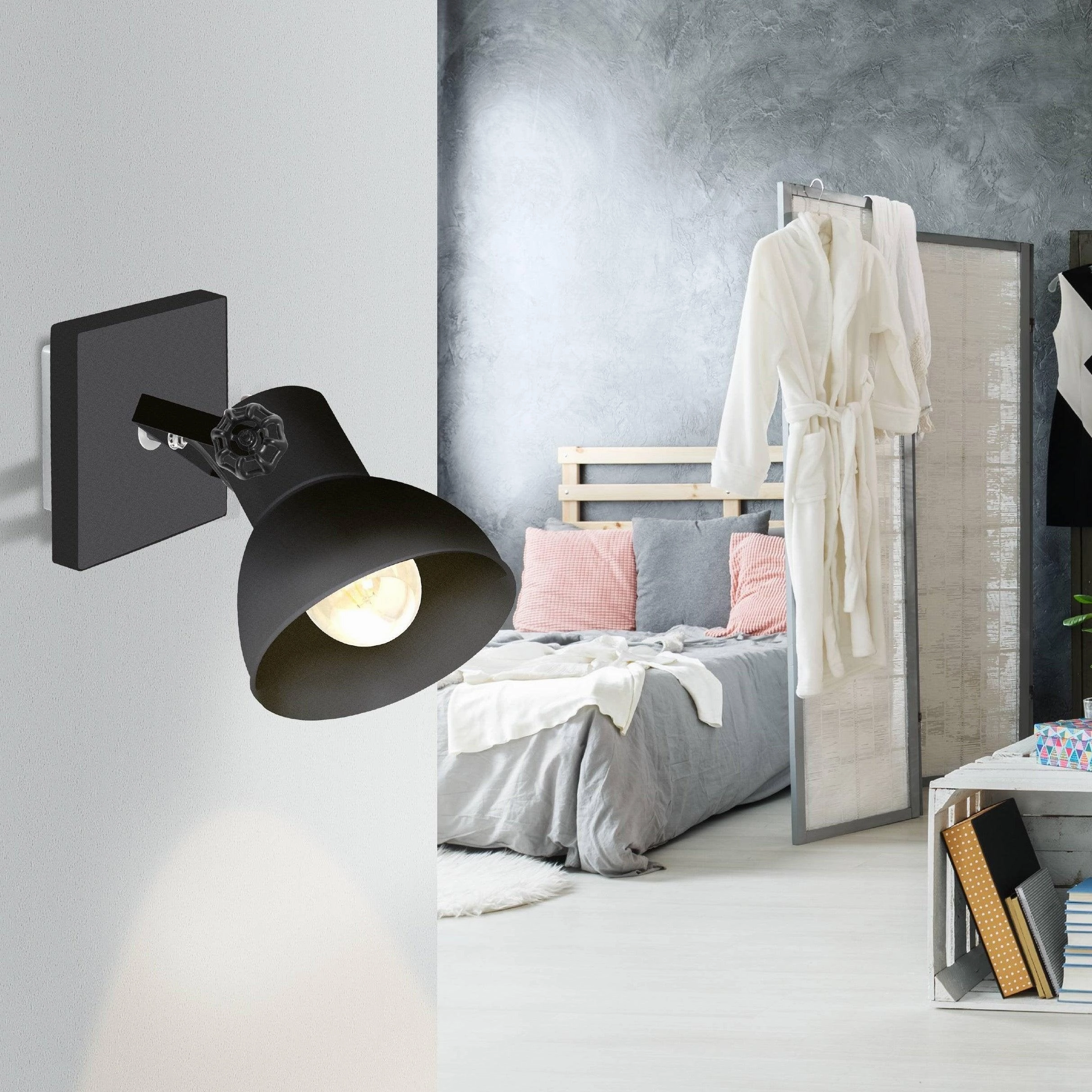 Eglo Barnstaple 1 Black Wall Spotlight tall arc lamp for living room
