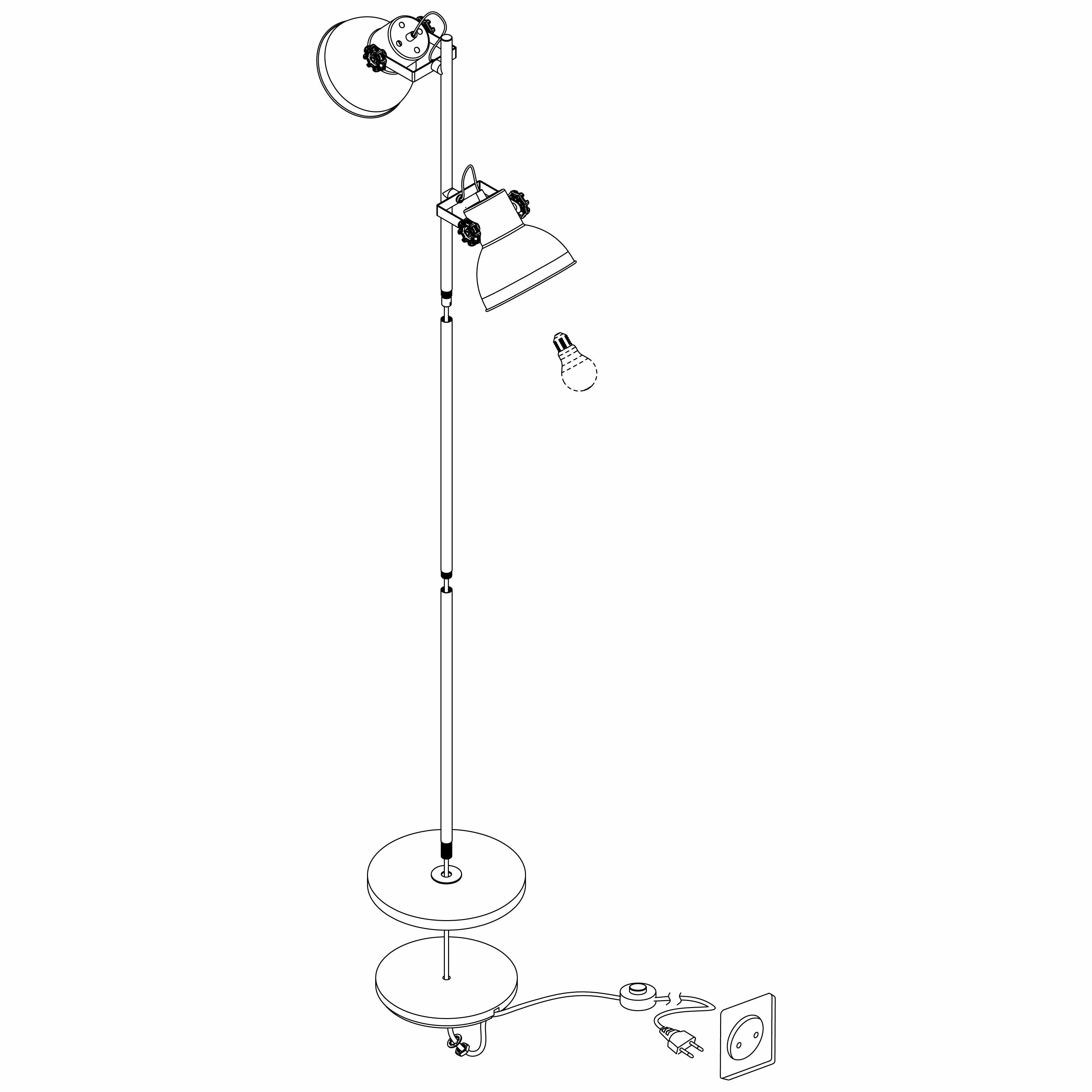 Eglo Barnstaple 2 Light Black & Wooden Based Floor Lamp - Zinc Shades